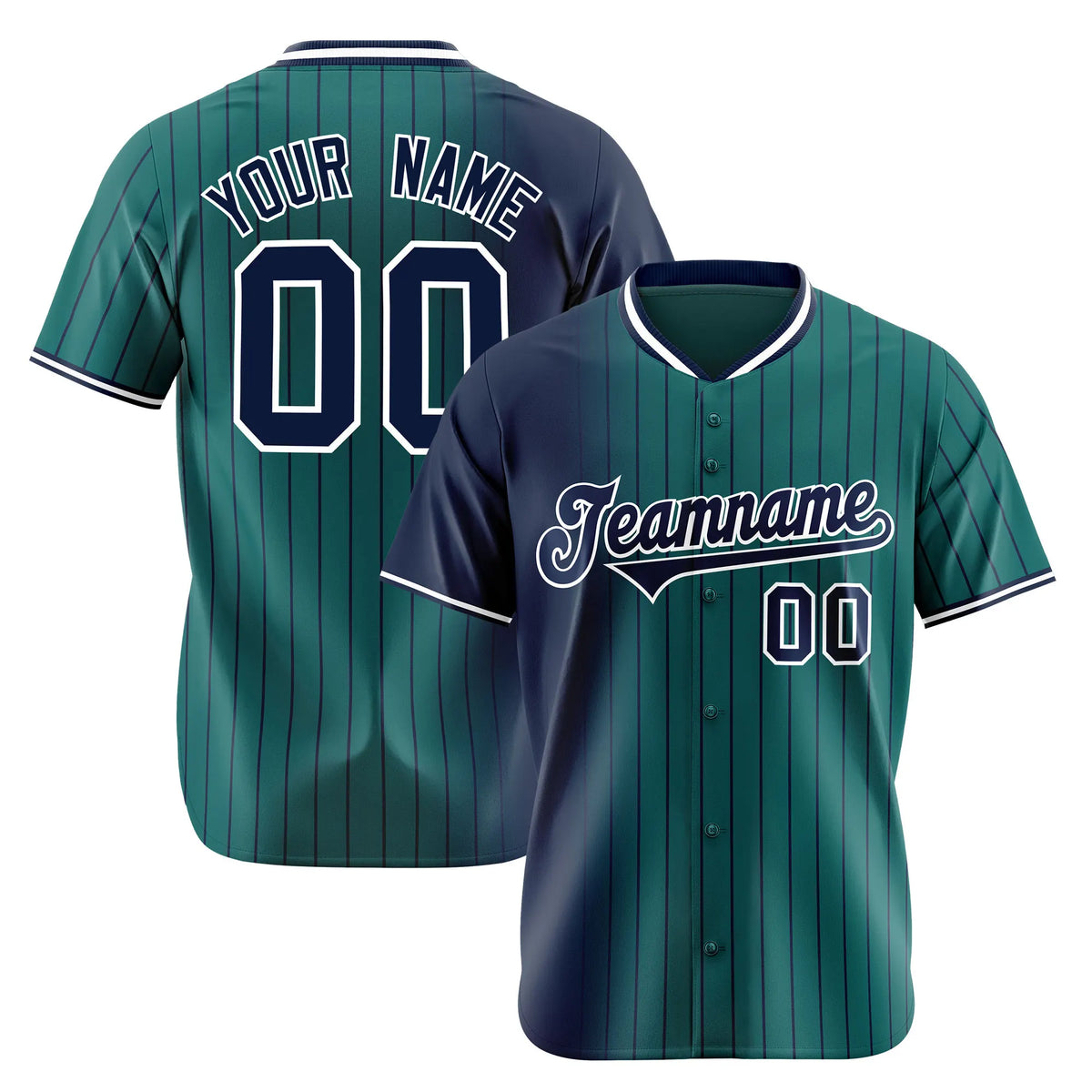 Custom Navy Midnight-Green Pinstripe Navy Authentic Baseball Jersey