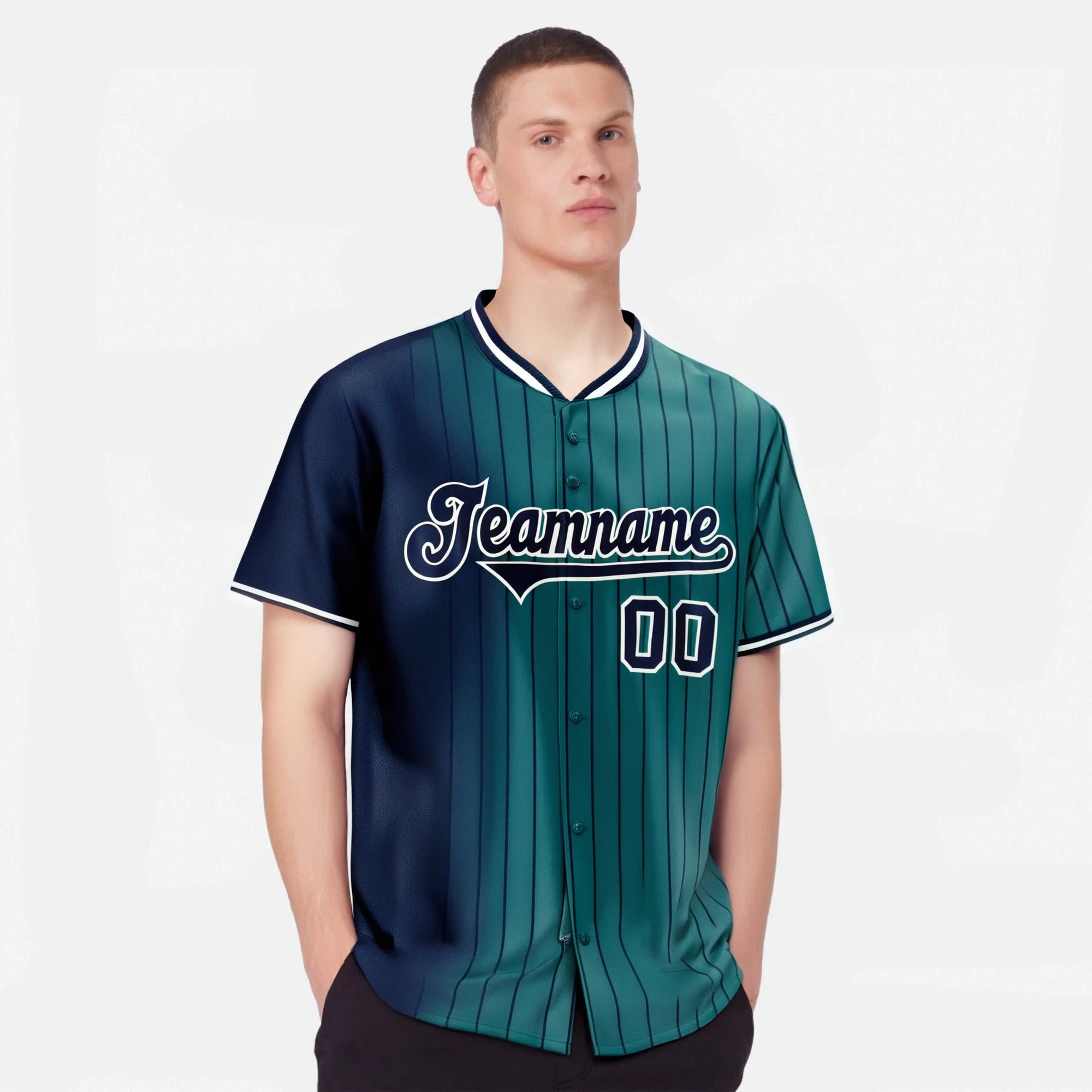 Custom Navy Midnight-Green Pinstripe Navy Authentic Baseball Jersey