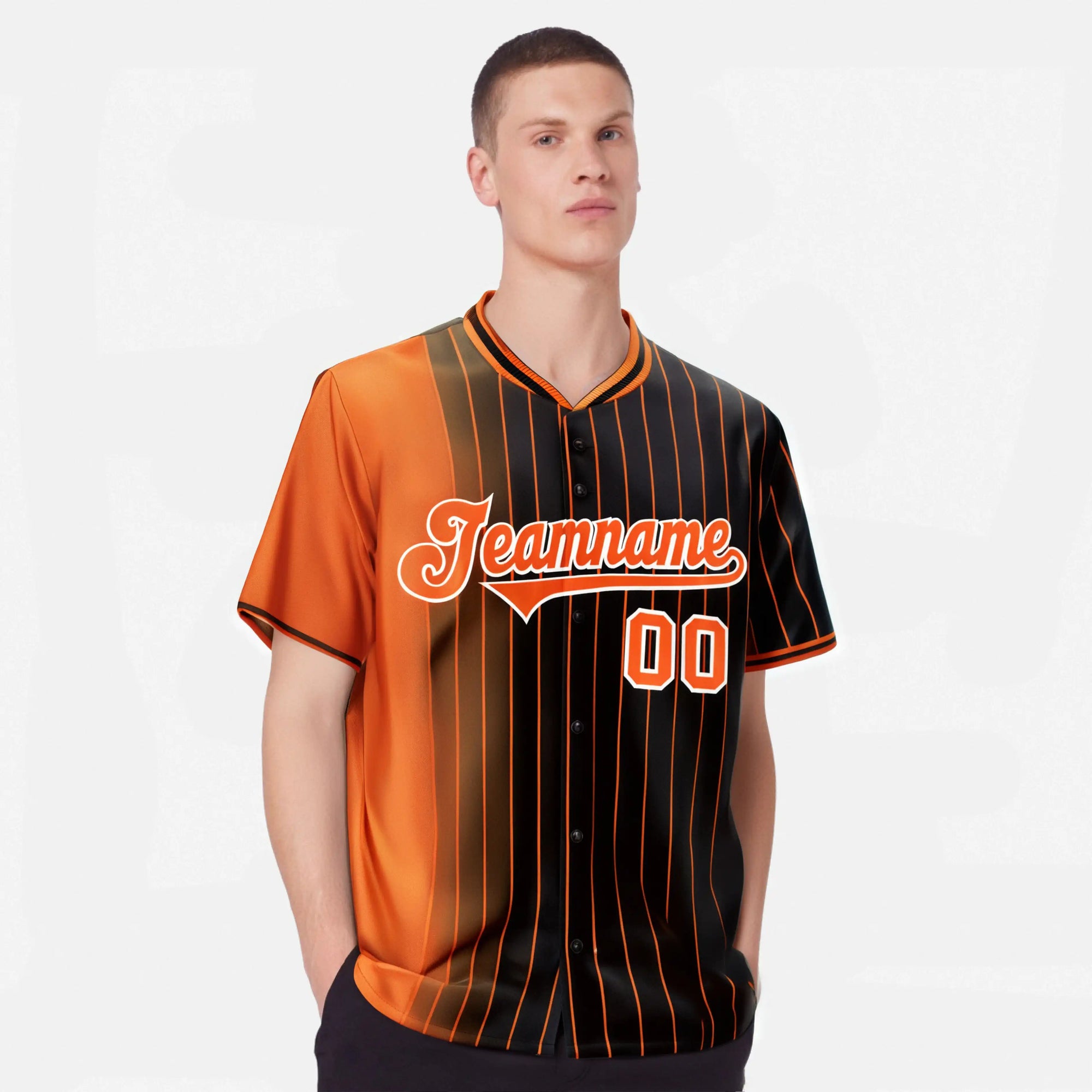 Custom Bay-Orange Black Pinstripe Bay-Orange Authentic Baseball Jersey