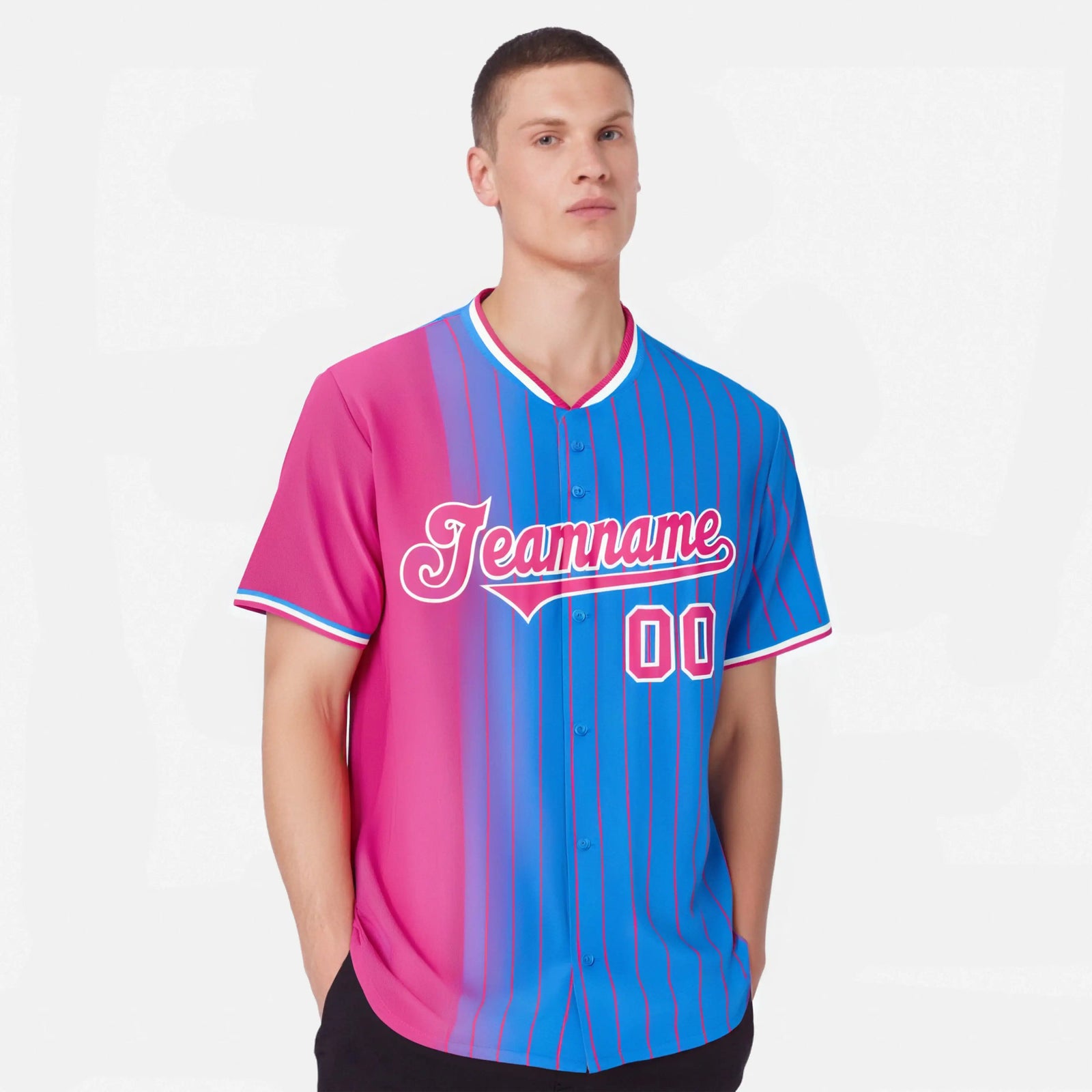 Custom Pink Blue Pinstripe Pink Authentic Baseball Jersey