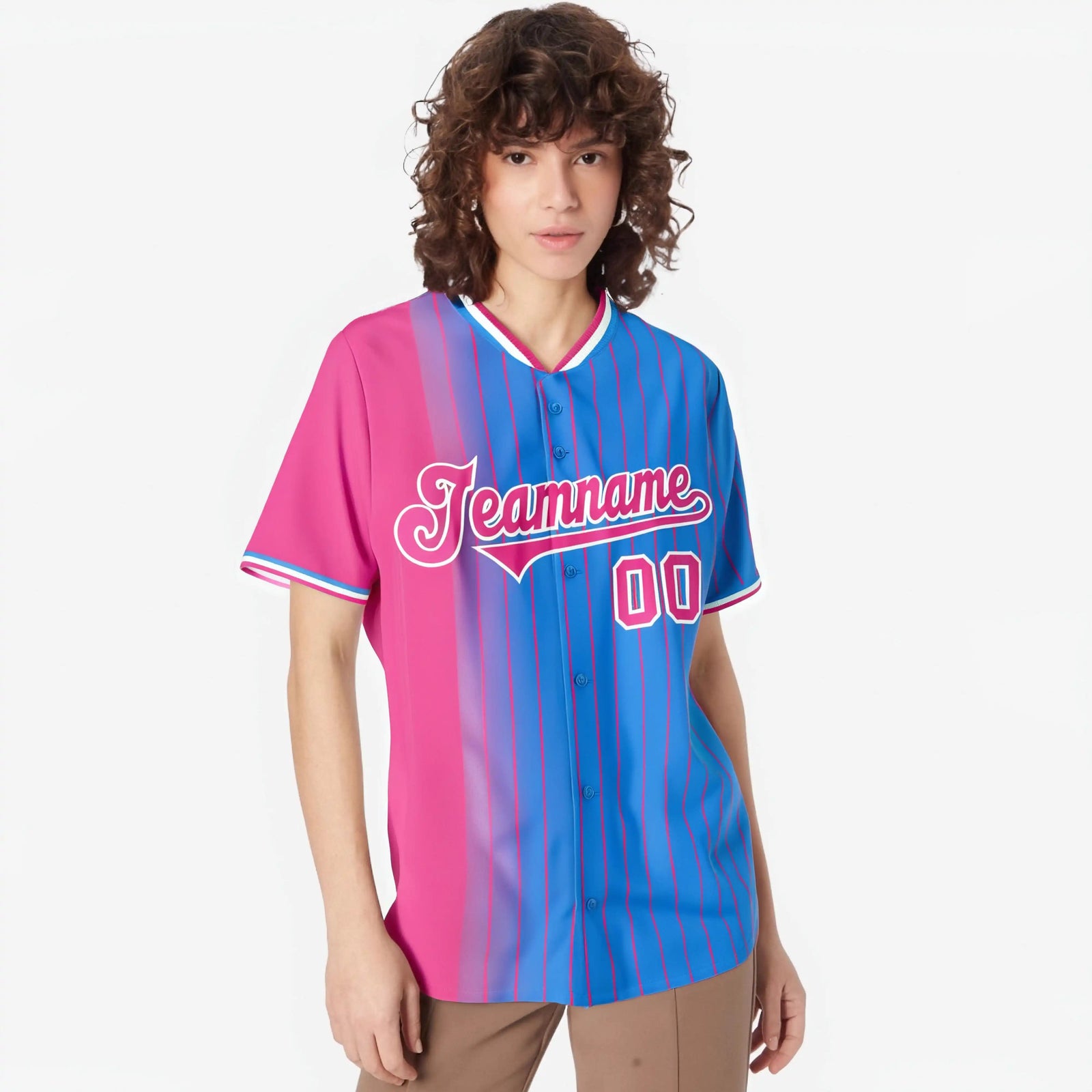 Custom Pink Blue Pinstripe Pink Authentic Baseball Jersey