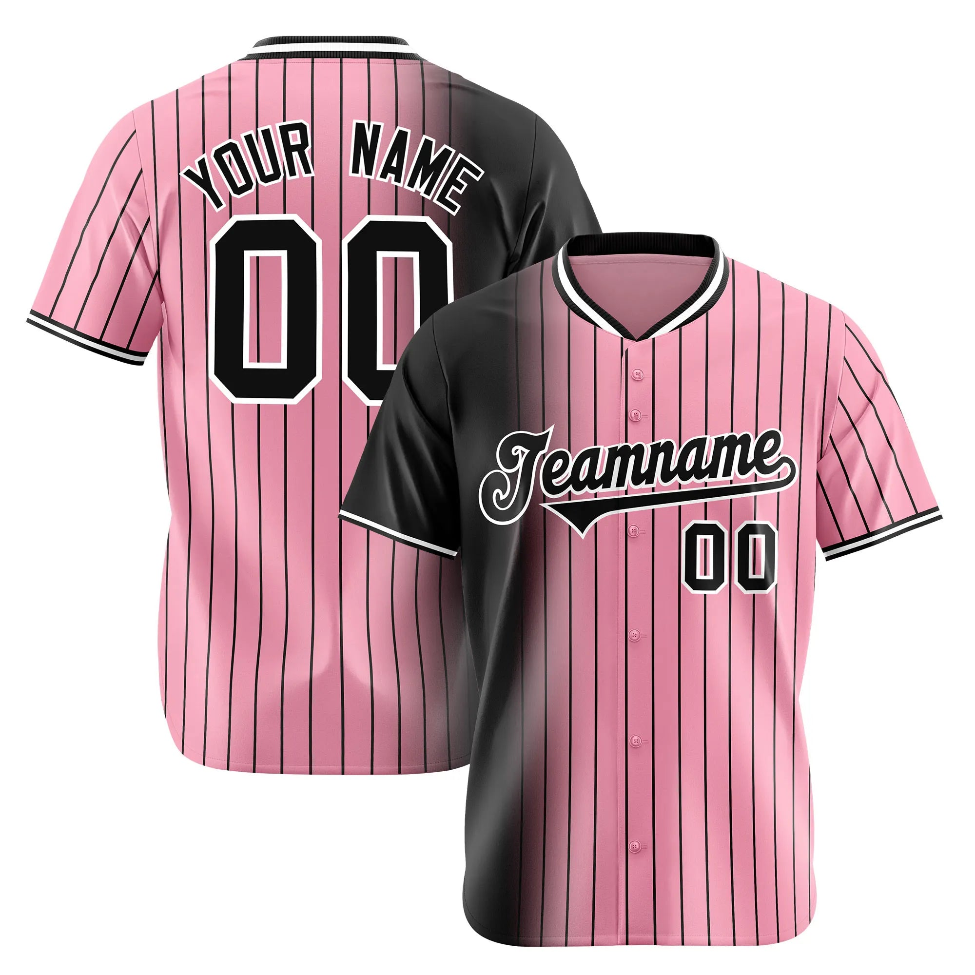 Custom Black Pink Pinstripe Black Authentic Baseball Jersey