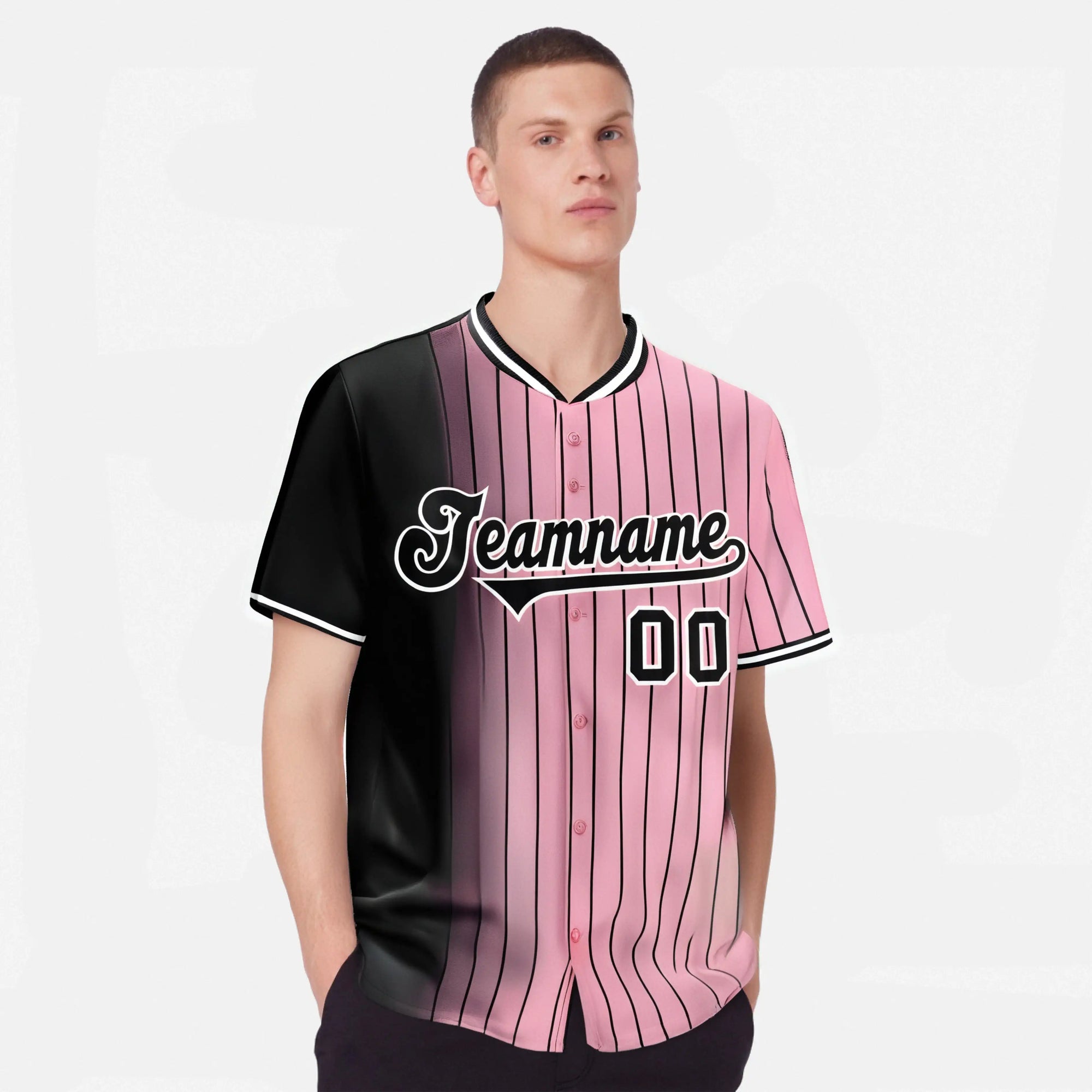 Custom Black Pink Pinstripe Black Authentic Baseball Jersey