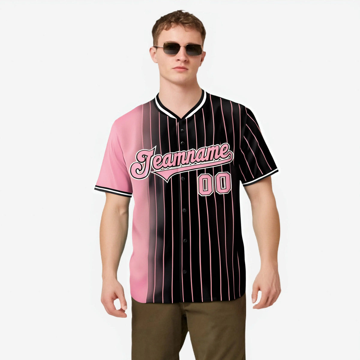 Custom Pink Black Pinstripe Pink Authentic Baseball Jersey