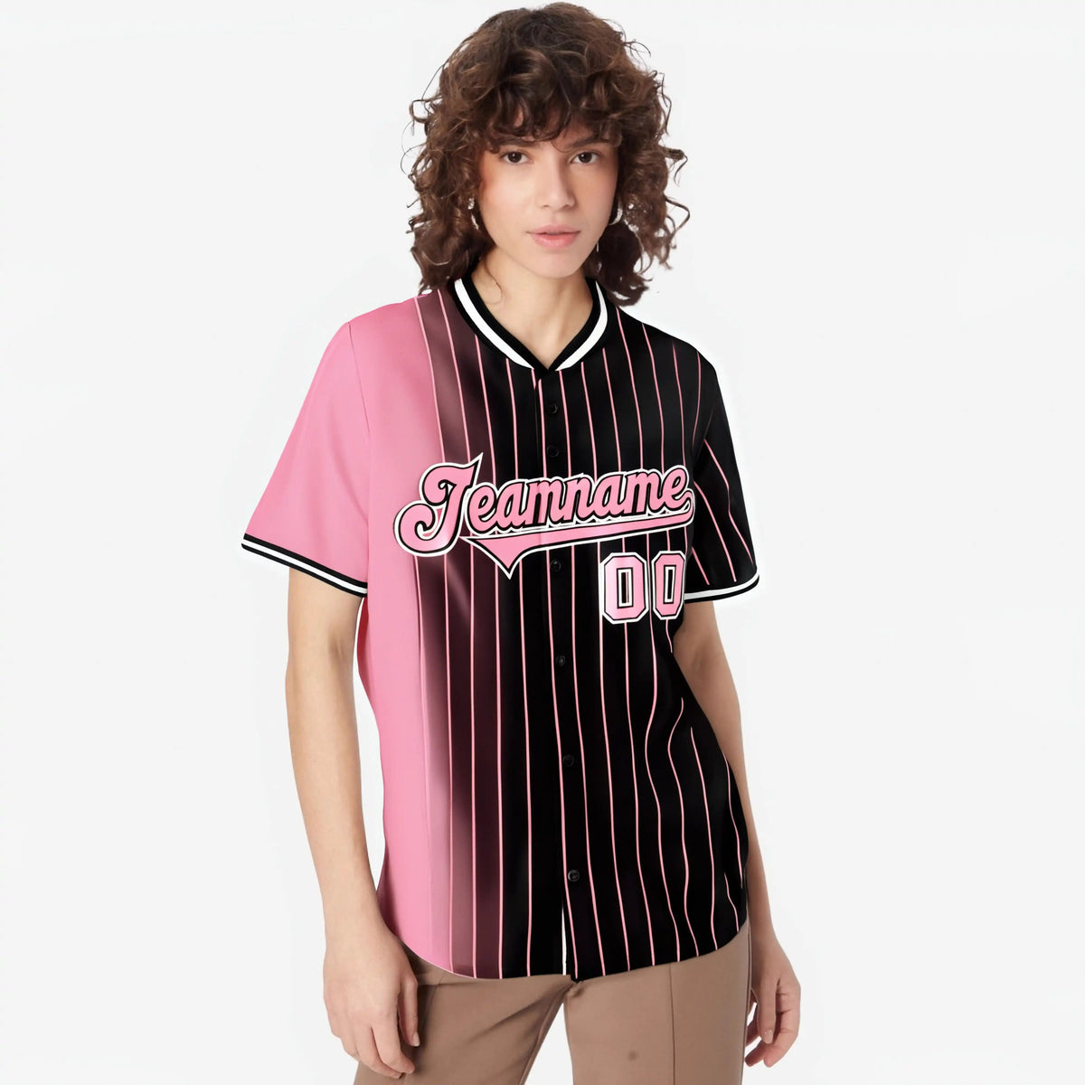 Custom Pink Black Pinstripe Pink Authentic Baseball Jersey