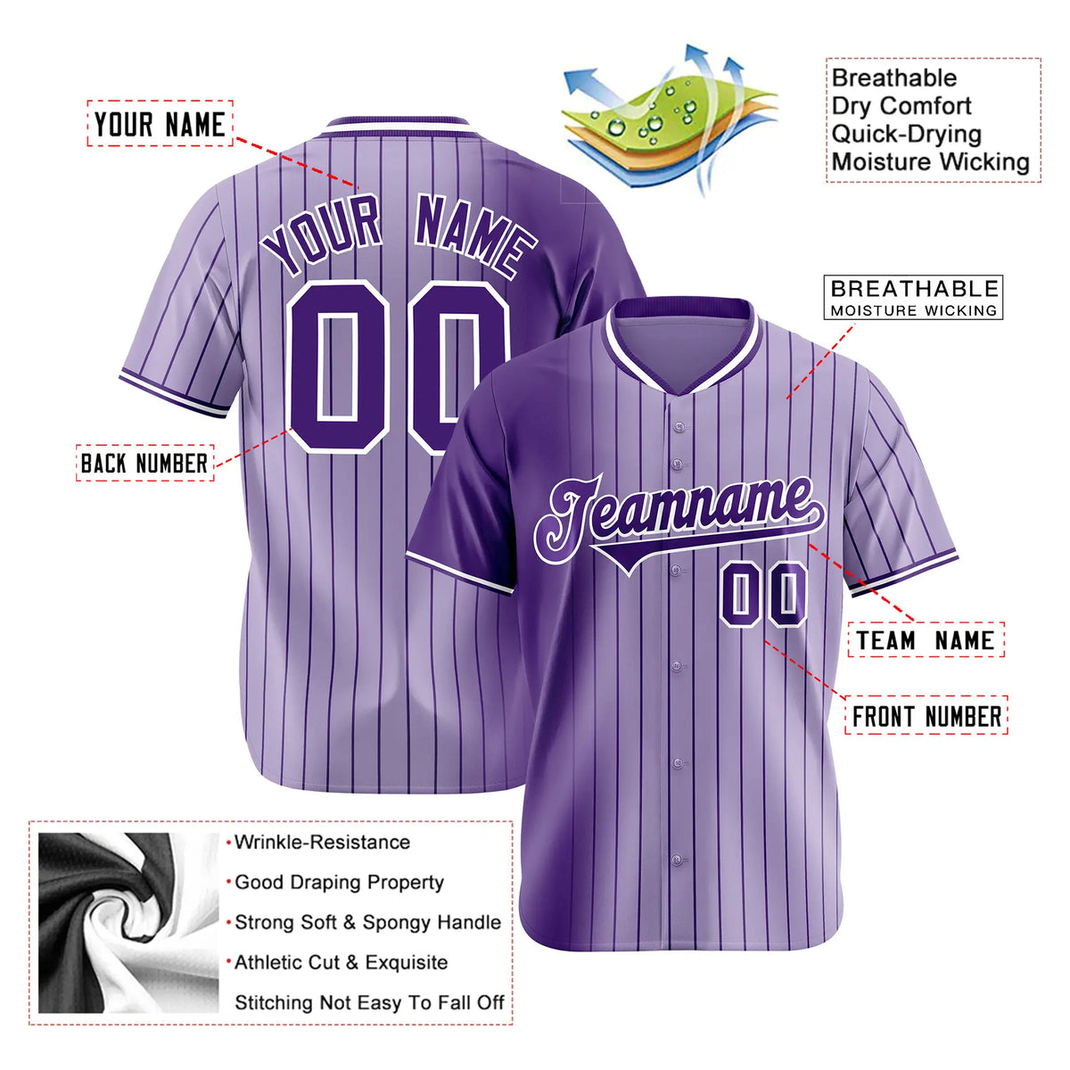 Custom Purple Light Purple Pinstripe Purple Authentic Baseball Jersey