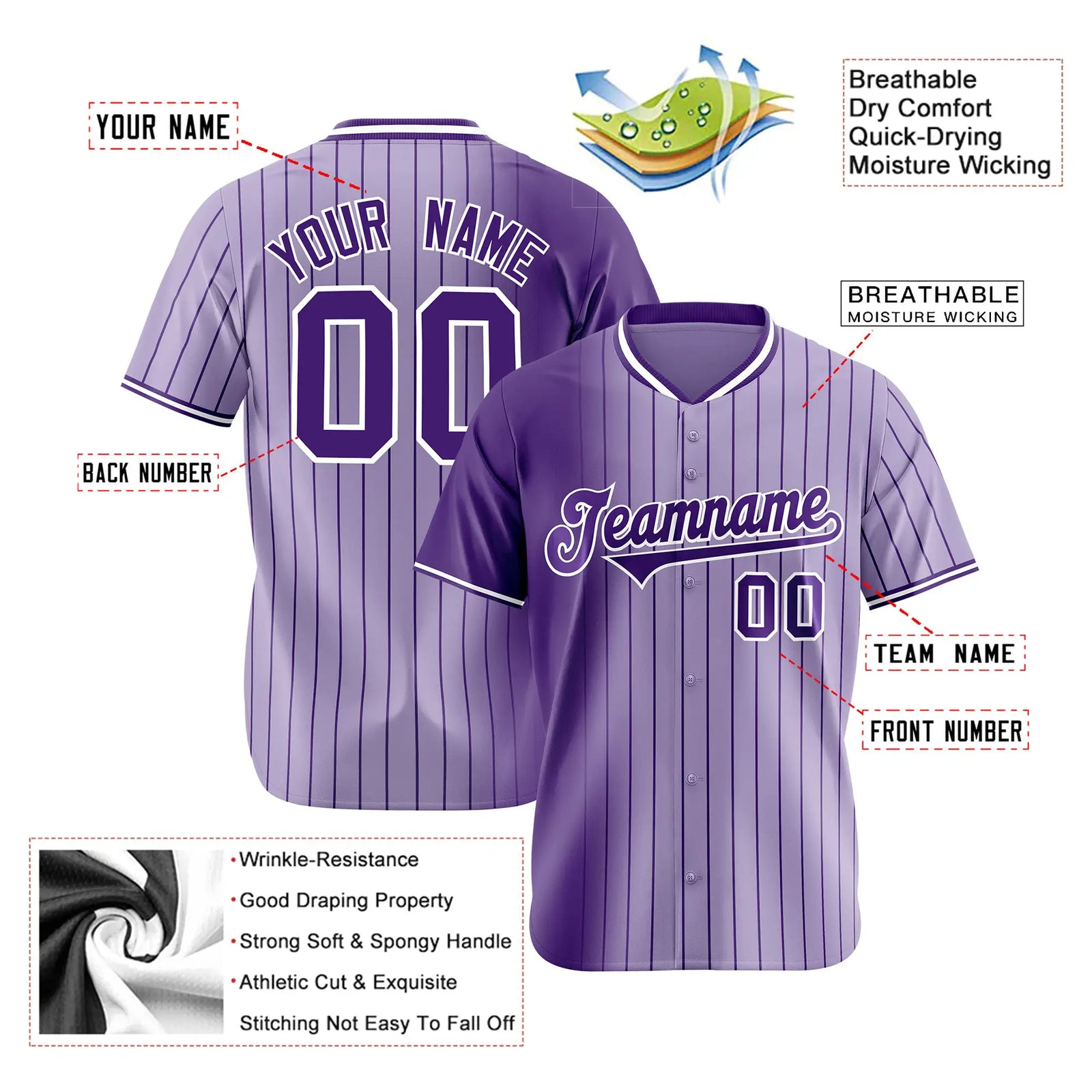 Custom Purple Light Purple Pinstripe Purple Authentic Baseball Jersey