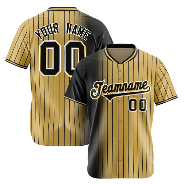 Custom Black Old Gold Pinstripe Black Authentic Baseball Jersey