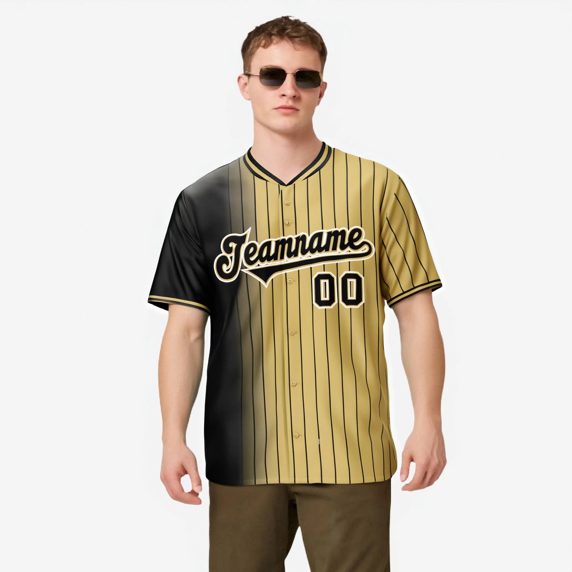 Custom Black Old-Gold Pinstripe Black Authentic Baseball Jersey