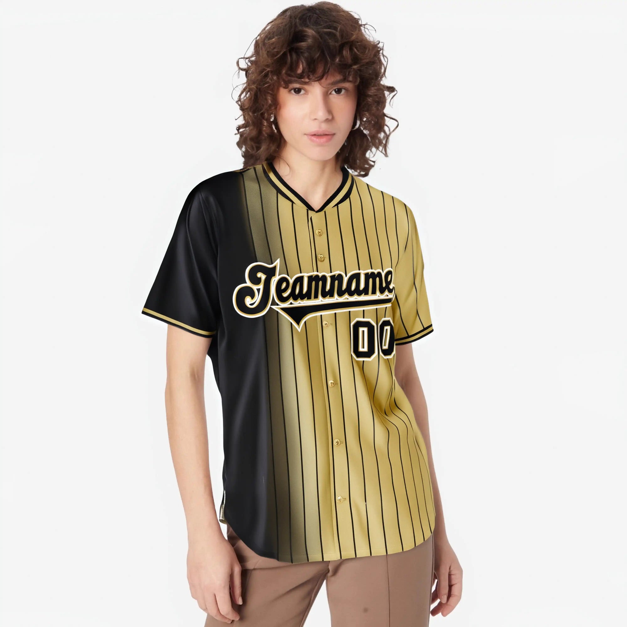 Custom Black Old-Gold Pinstripe Black Authentic Baseball Jersey