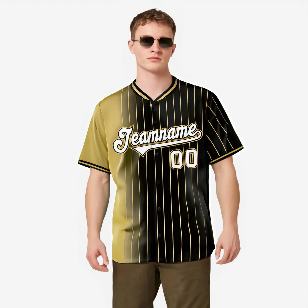 Custom Old-Gold Black Pinstripe White Authentic Baseball Jersey