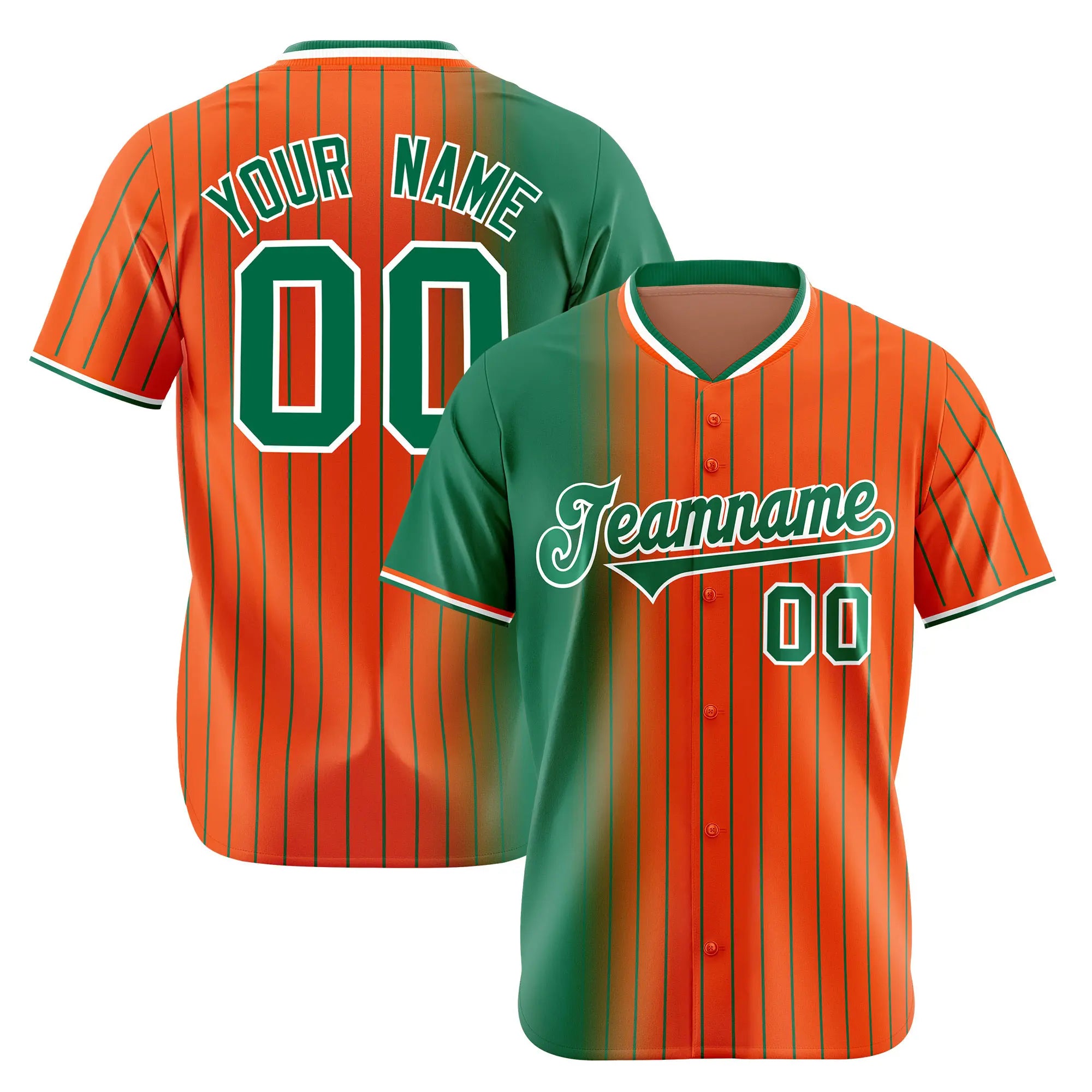 Custom Green Orange Pinstripe Green Authentic Baseball Jersey