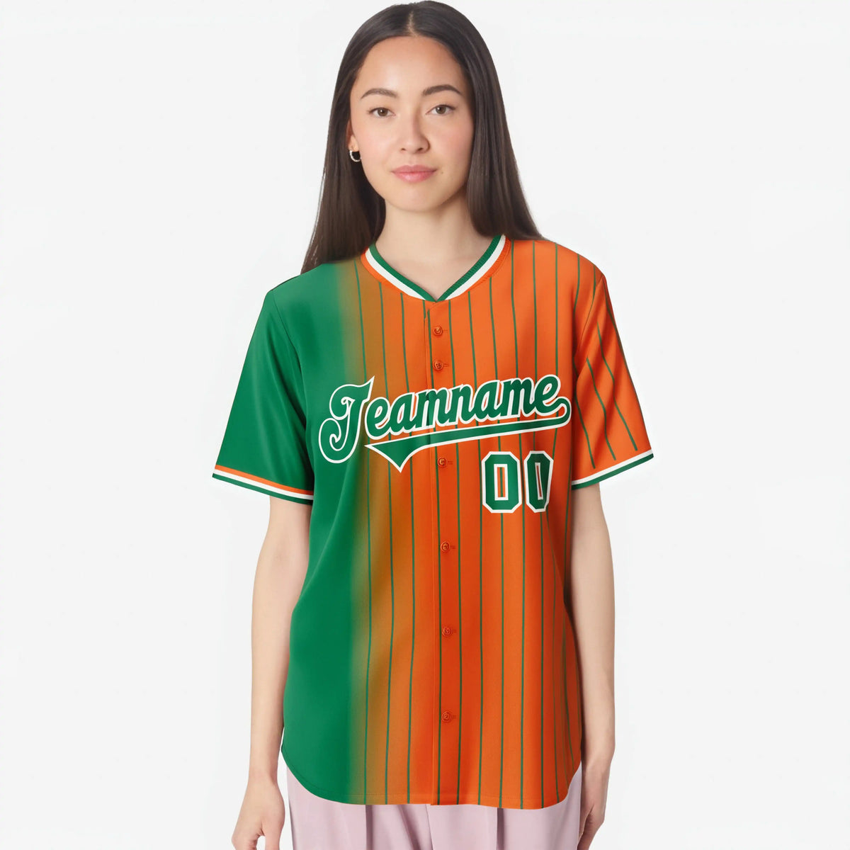 Custom Green Orange Pinstripe Green Authentic Baseball Jersey