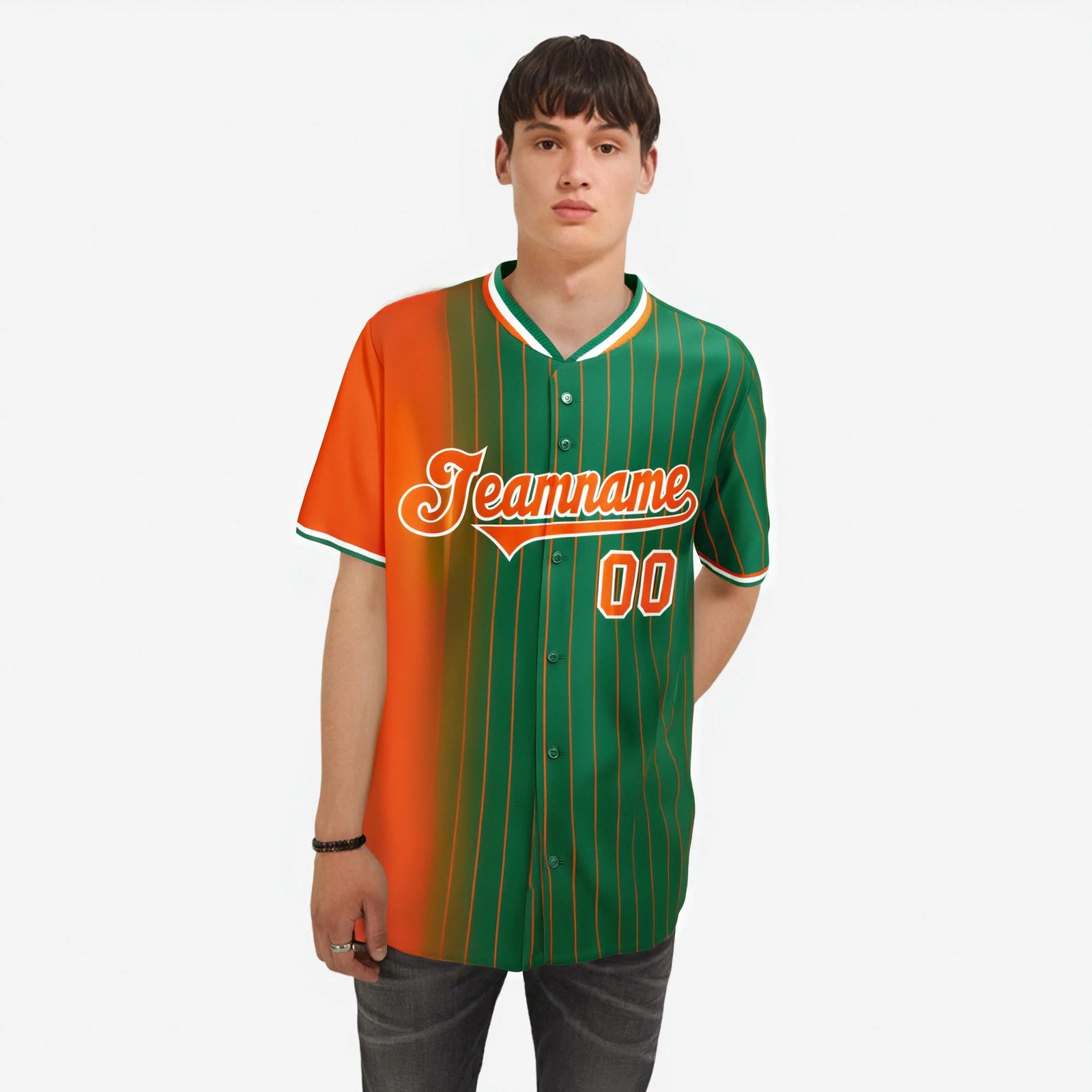 Custom Orange Green Pinstripe Orange Authentic Baseball Jersey