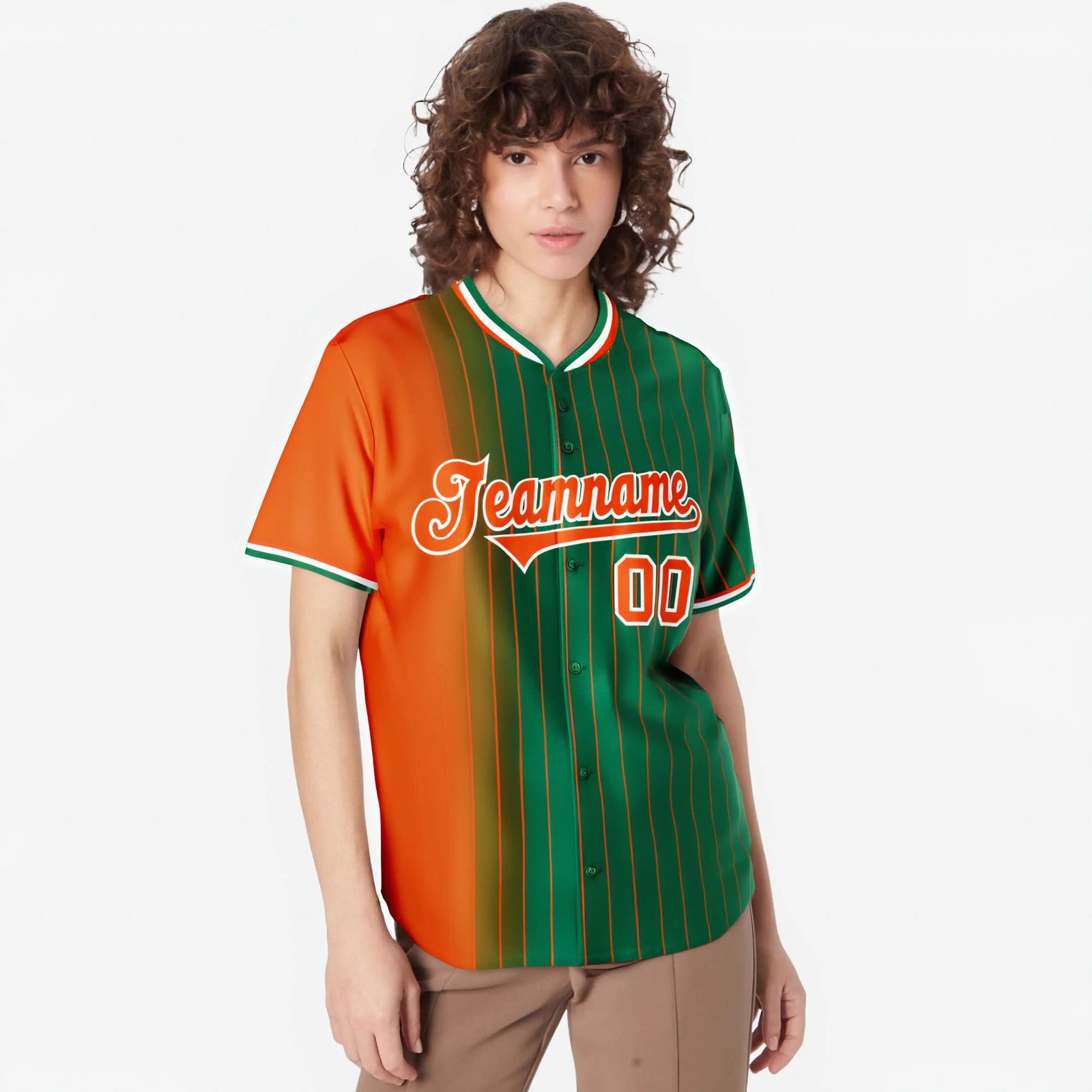 Custom Orange Green Pinstripe Orange Authentic Baseball Jersey