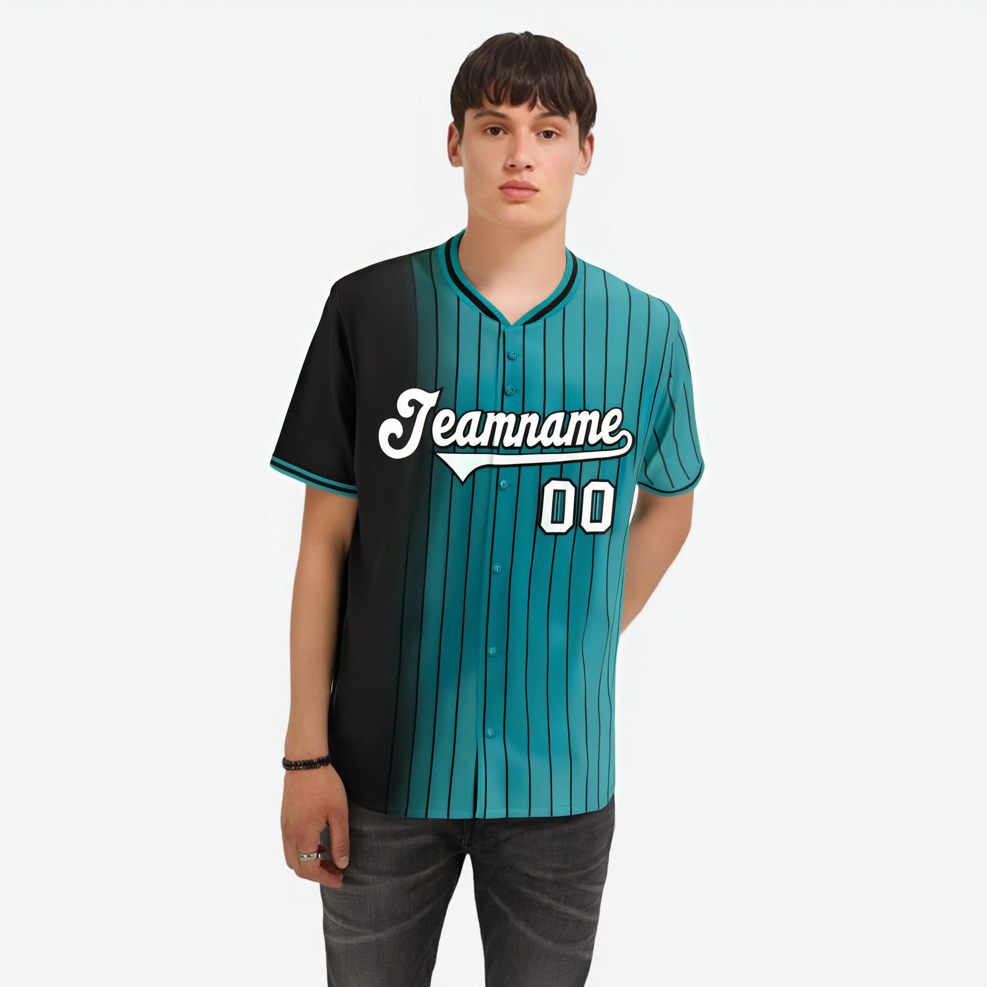 Custom Black Light Blue Pinstripe White Authentic Baseball Jersey