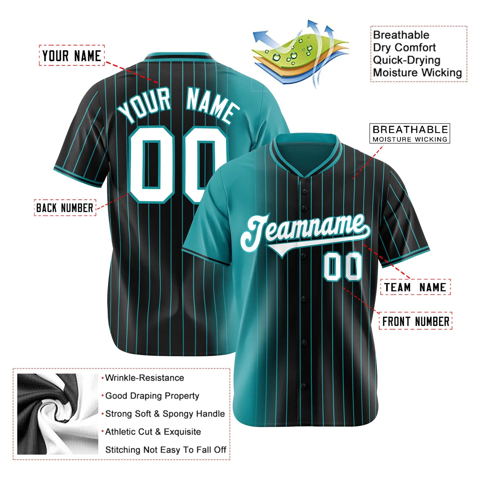 Custom Light Blue Black Pinstripe White Authentic Baseball Jersey