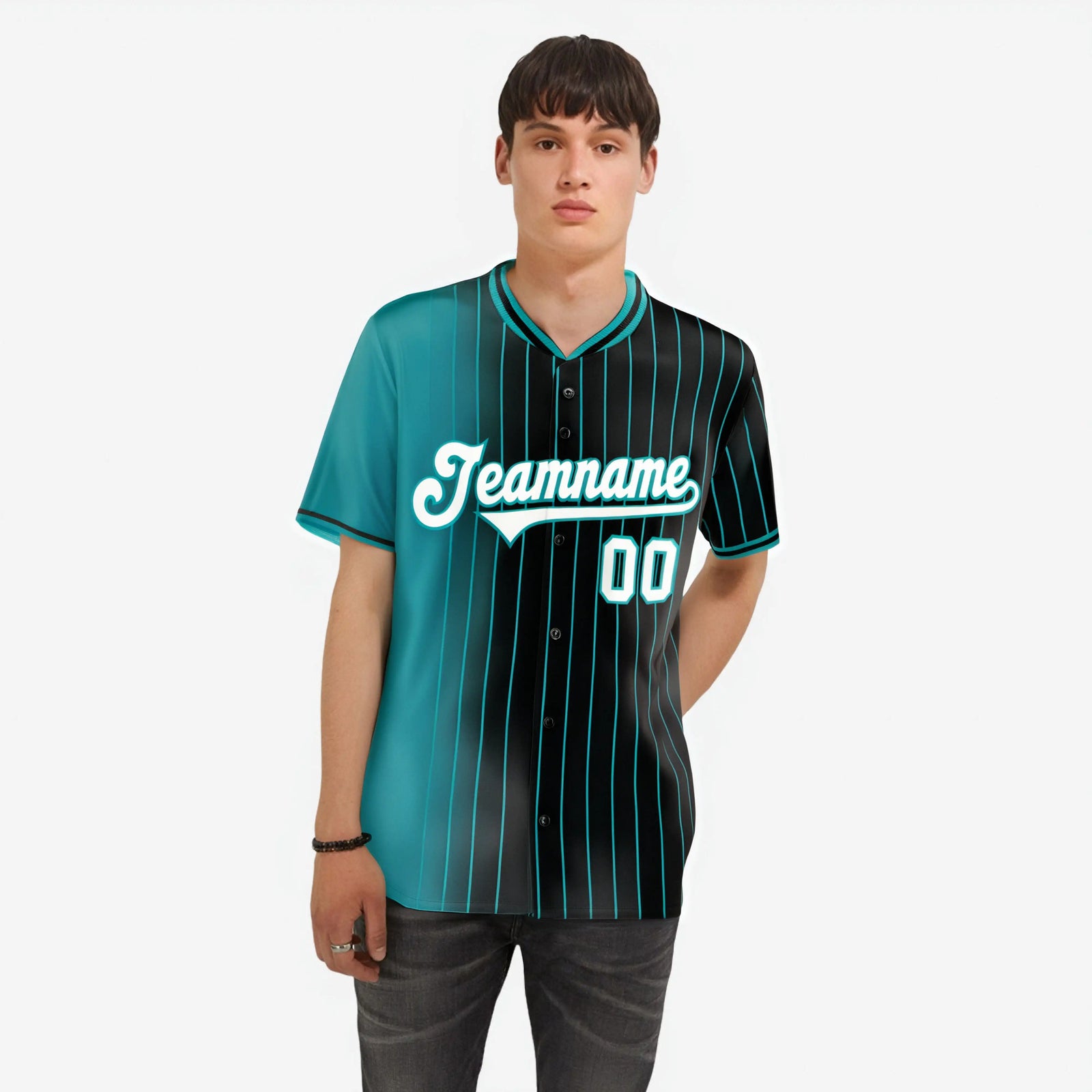 Custom Light Blue Black Pinstripe White Authentic Baseball Jersey