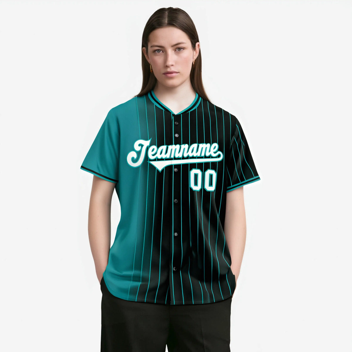 Custom Light Blue Black Pinstripe White Authentic Baseball Jersey