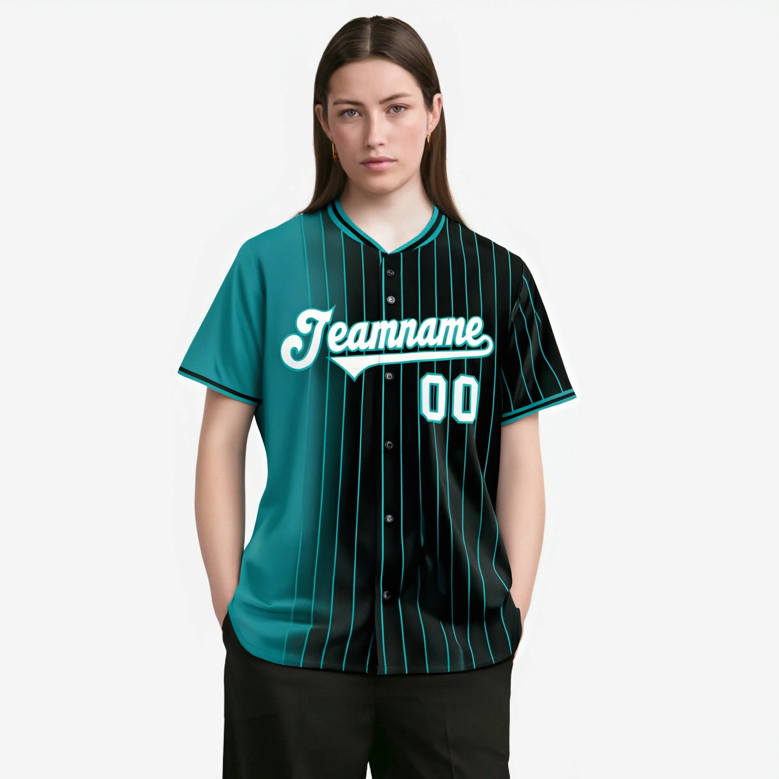 Custom Light Blue Black Pinstripe White Authentic Baseball Jersey