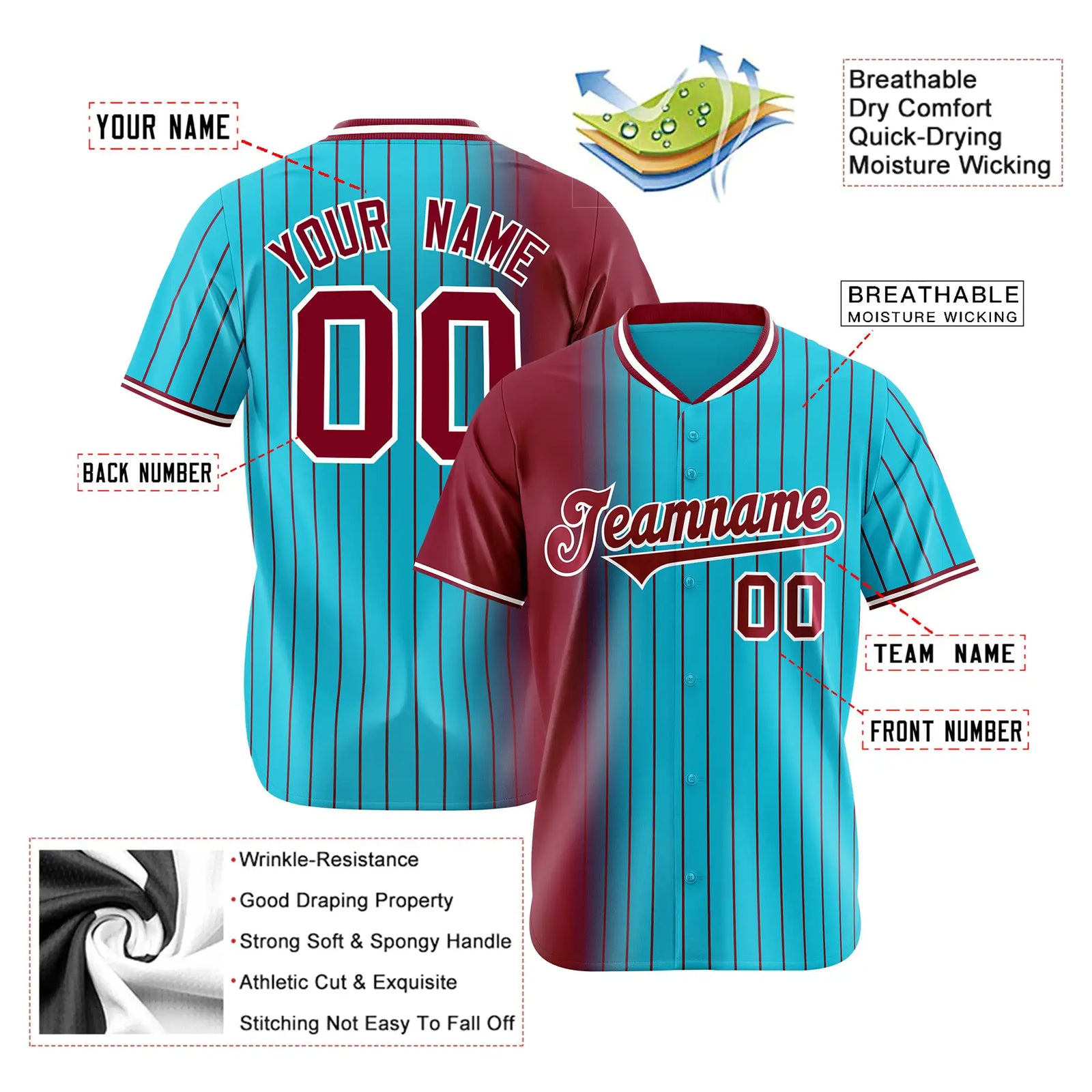 Custom Crimson Light-Blue Pinstripe Crimson Authentic Baseball Jersey