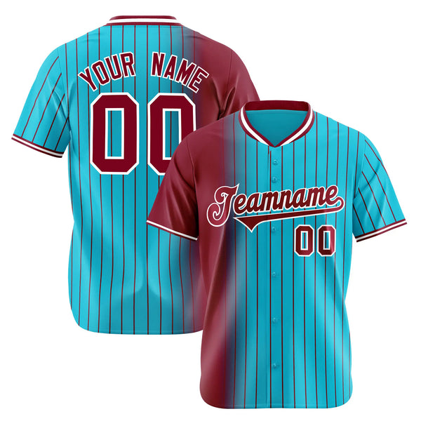 Custom Crimson Light Blue Pinstripe Crimson Authentic Baseball Jersey