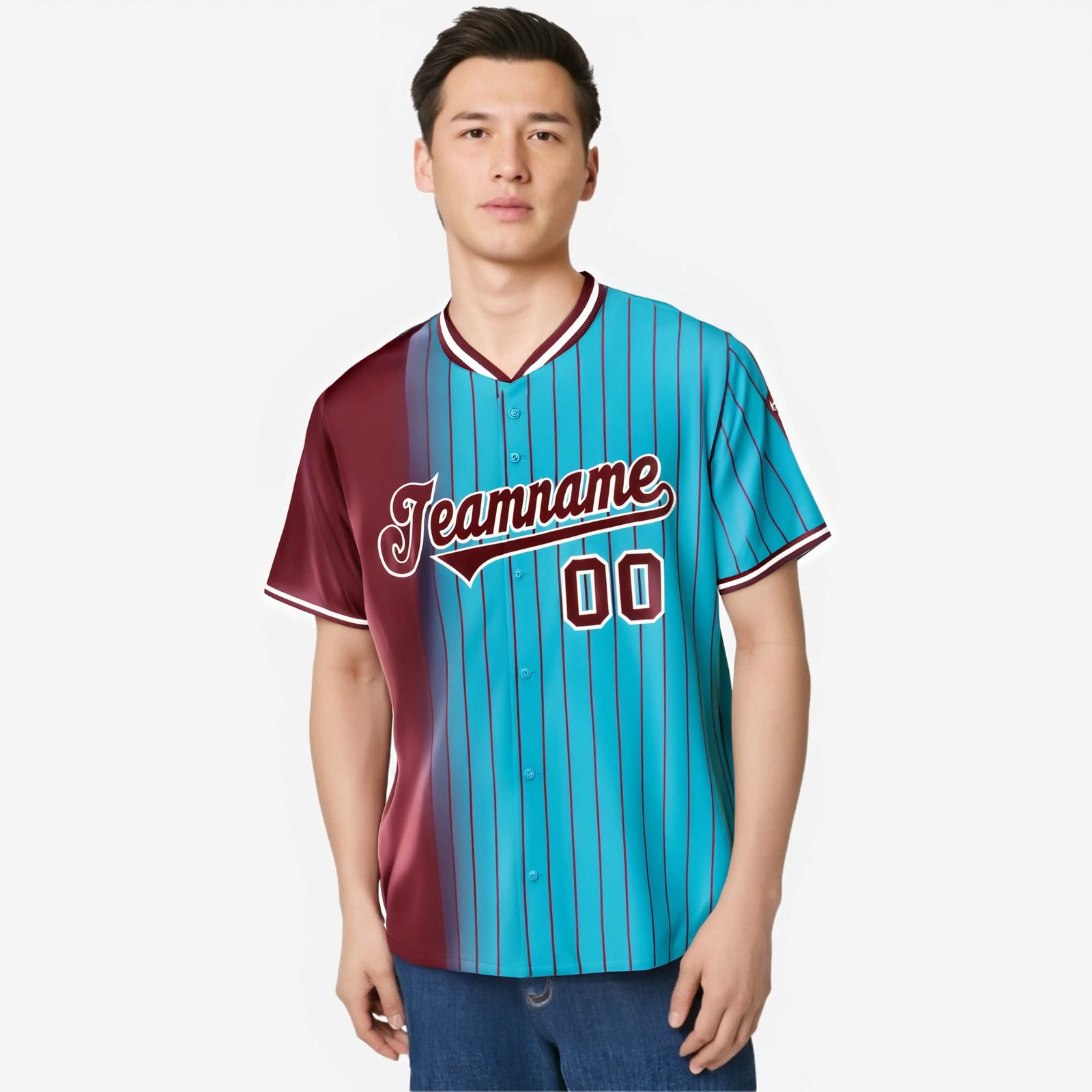 Custom Crimson Light-Blue Pinstripe Crimson Authentic Baseball Jersey