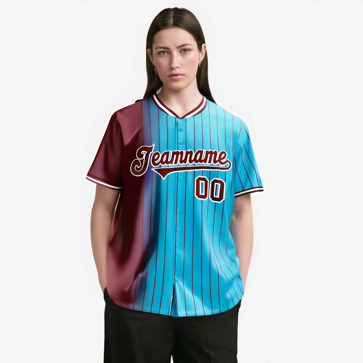 Custom Crimson Light-Blue Pinstripe Crimson Authentic Baseball Jersey