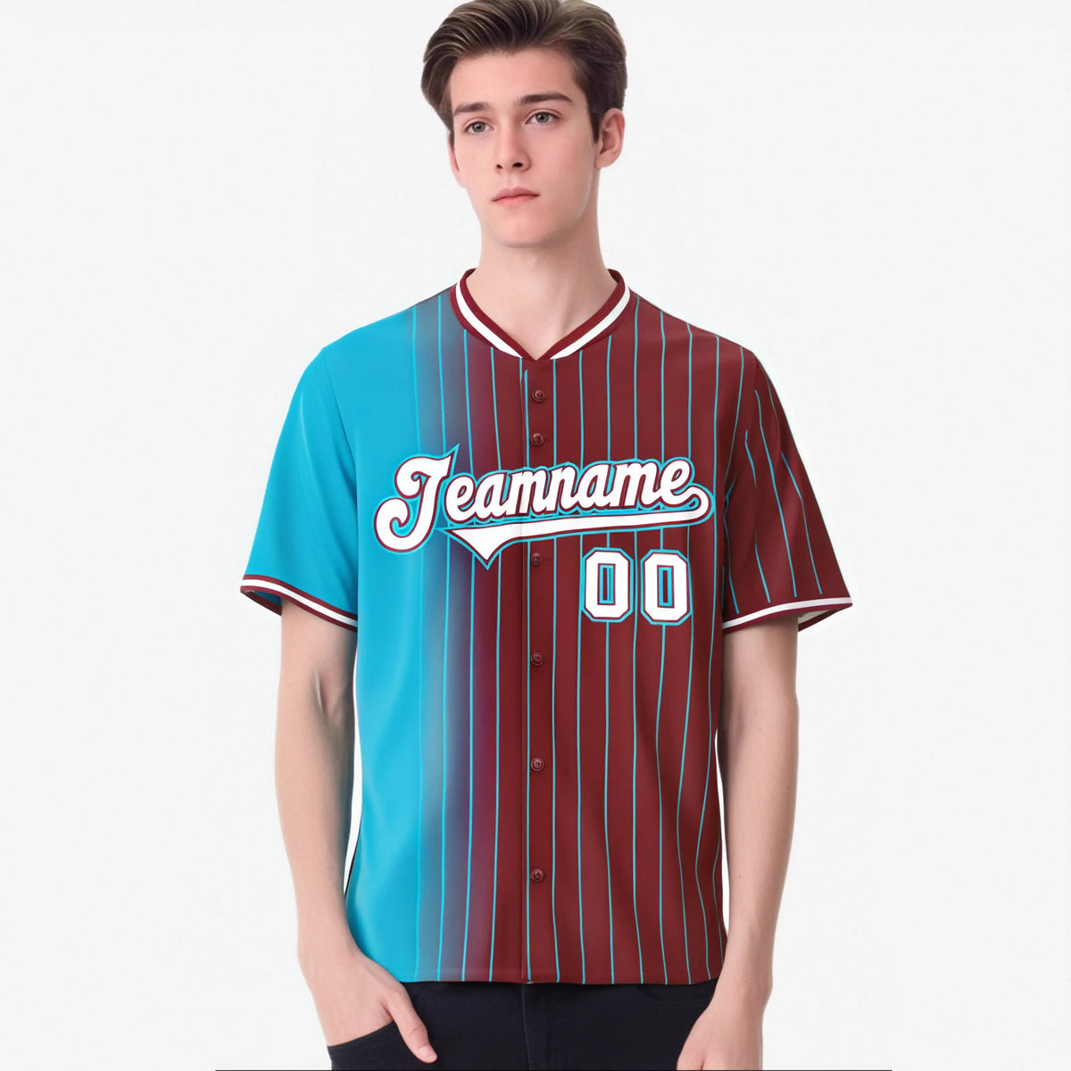 Custom Light-Blue Crimson Pinstripe White Authentic Baseball Jersey