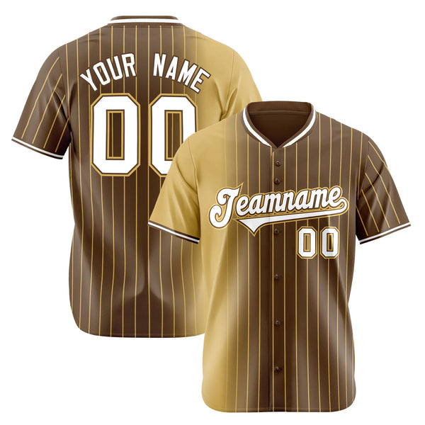 Custom Old Gold Brown Pinstripe White Authentic Baseball Jersey
