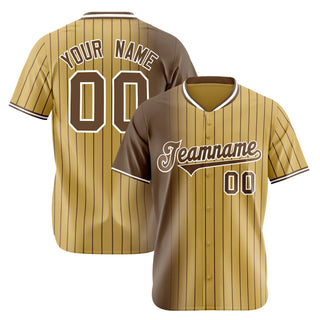 Camiseta de béisbol auténtica personalizada con rayas marrones y doradas antiguas - Style 1