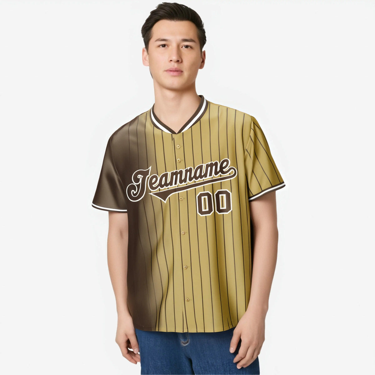 Custom Brown Old-Gold Pinstripe Brown Authentic Baseball Jersey