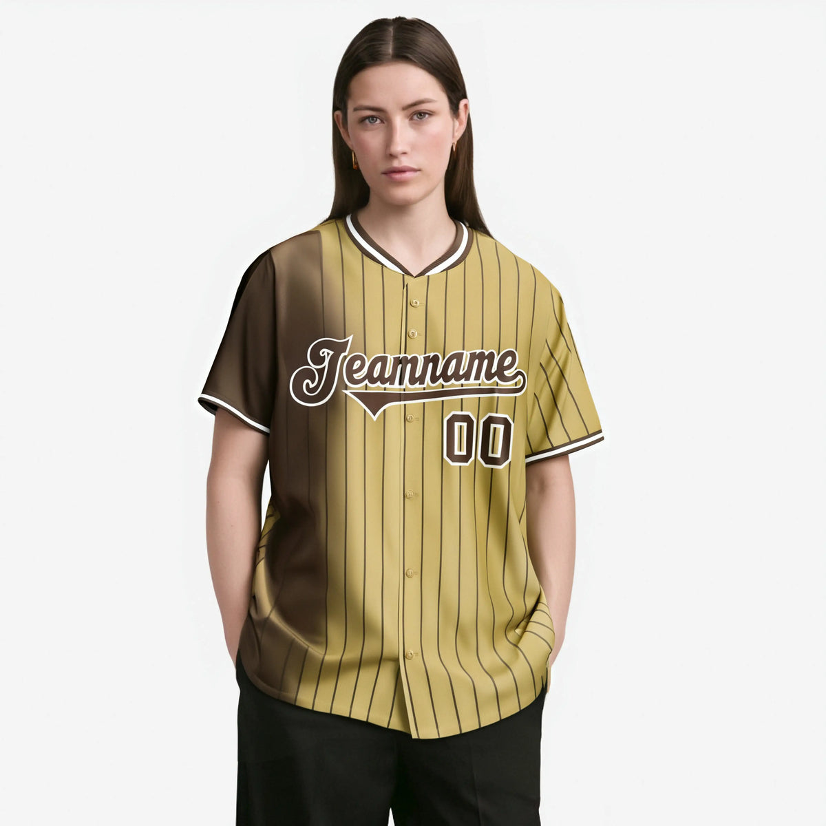 Custom Brown Old-Gold Pinstripe Brown Authentic Baseball Jersey