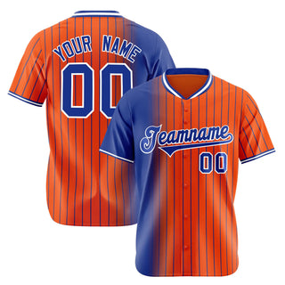 Custom Blue Orange Pinstripe Blue Authentic Baseball Jersey - Style 1