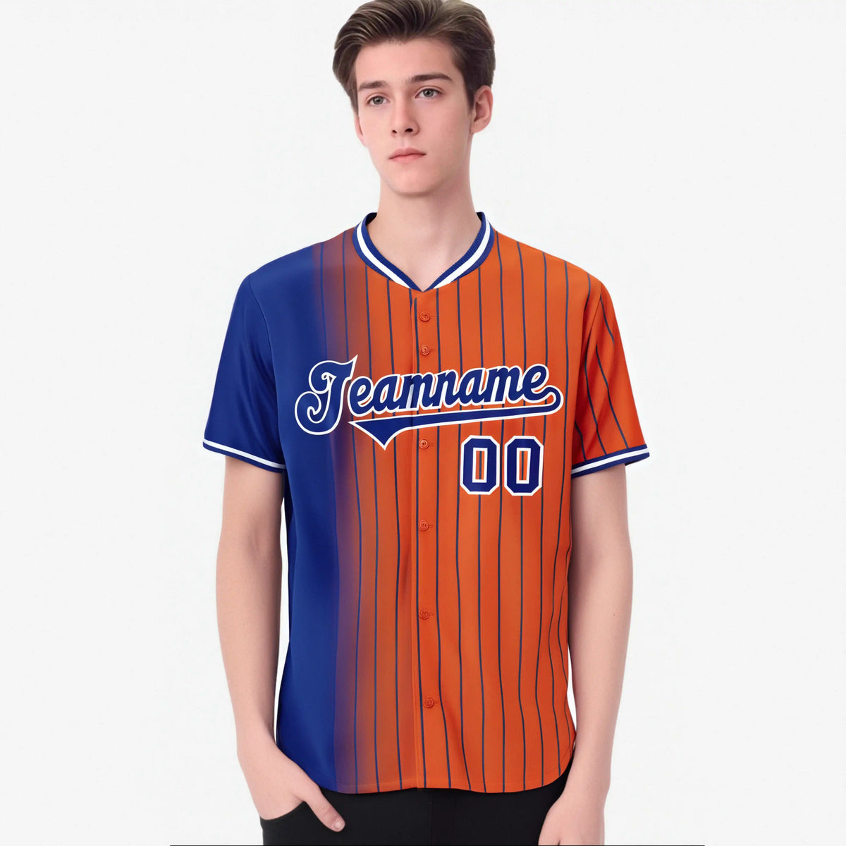 Custom Blue Orange Pinstripe Blue Authentic Baseball Jersey