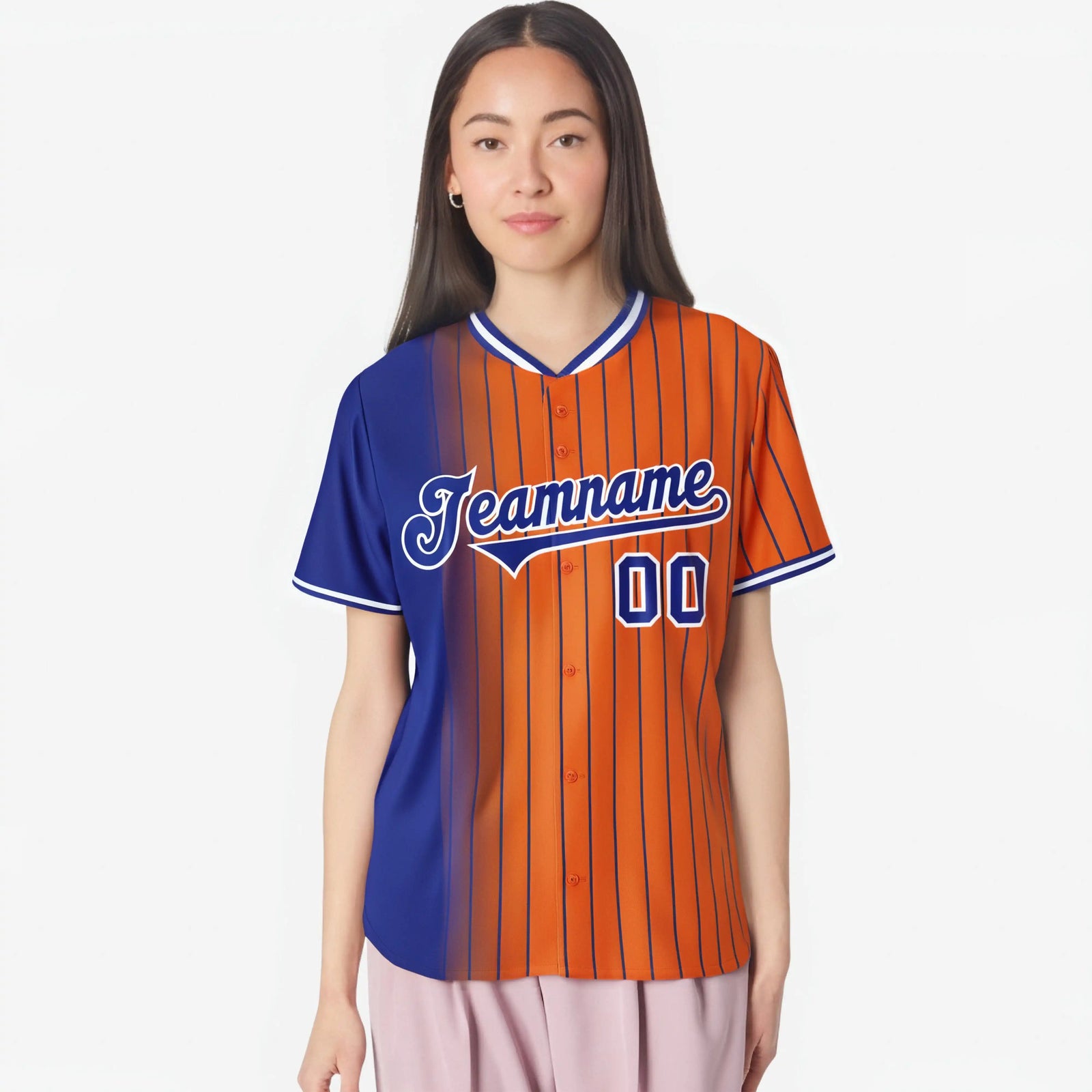 Custom Blue Orange Pinstripe Blue Authentic Baseball Jersey
