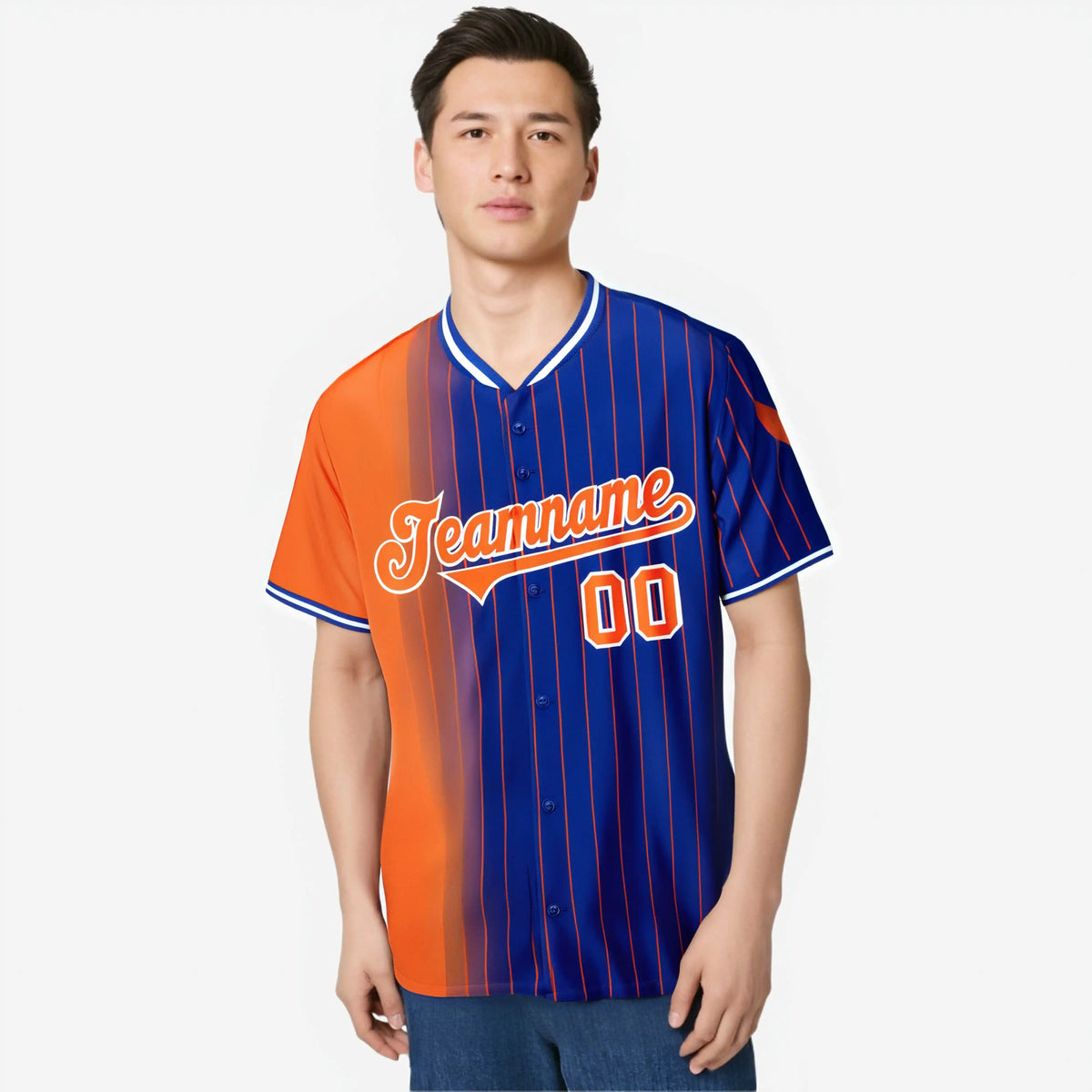 Custom Orange Blue Pinstripe Orange Authentic Baseball Jersey