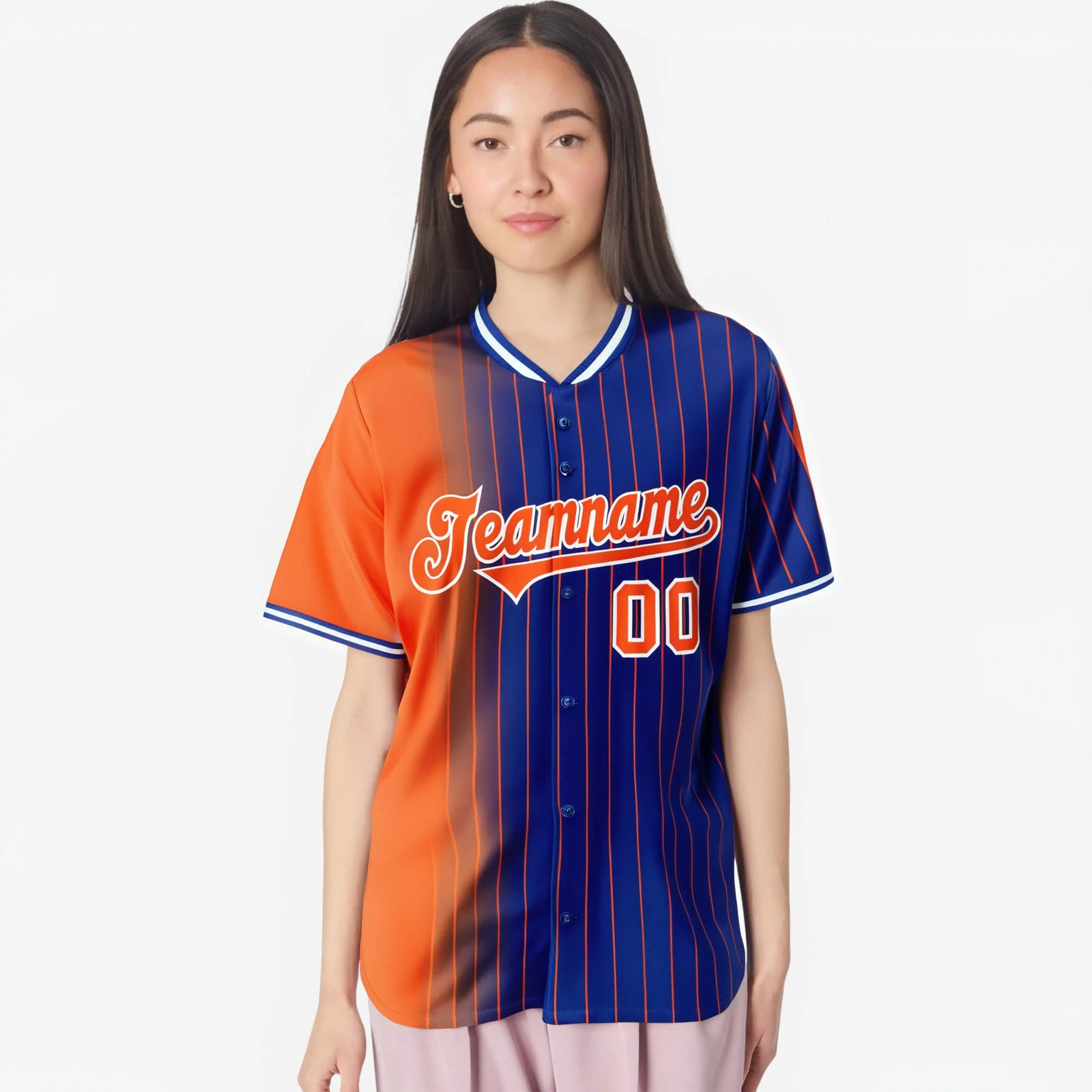 Custom Orange Blue Pinstripe Orange Authentic Baseball Jersey