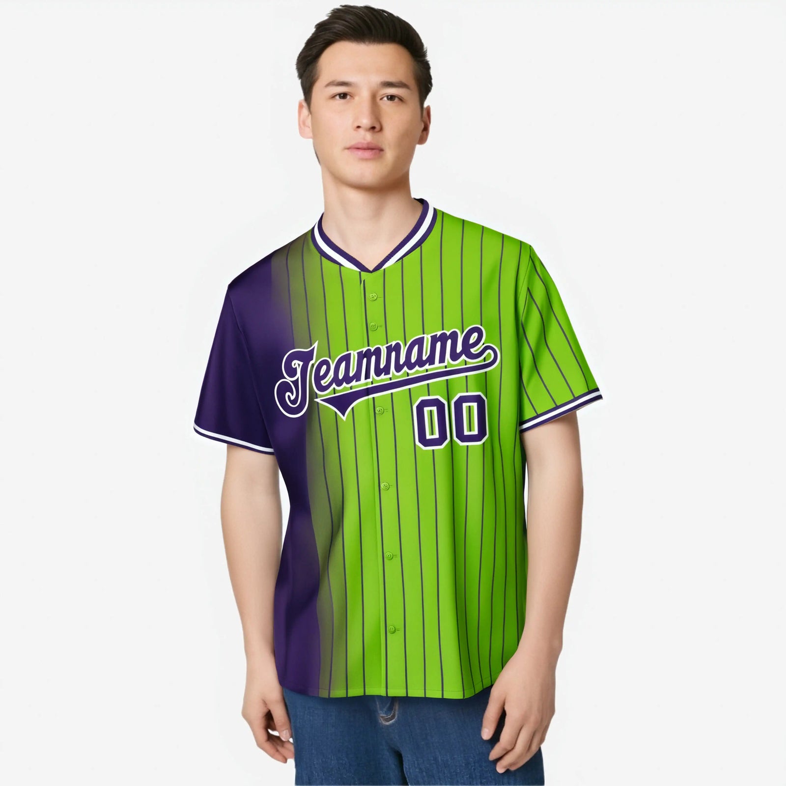 Custom Purple Neon Green Pinstripe Purple Authentic Baseball Jersey