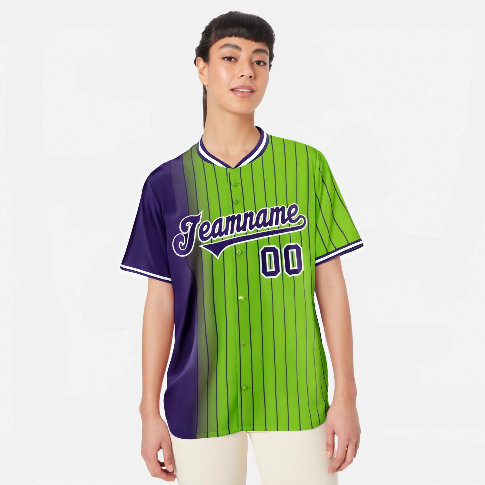 Custom Purple Neon Green Pinstripe Purple Authentic Baseball Jersey