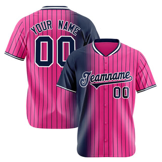 Camiseta de béisbol auténtica personalizada de rayas rosa azul marino - Style 1