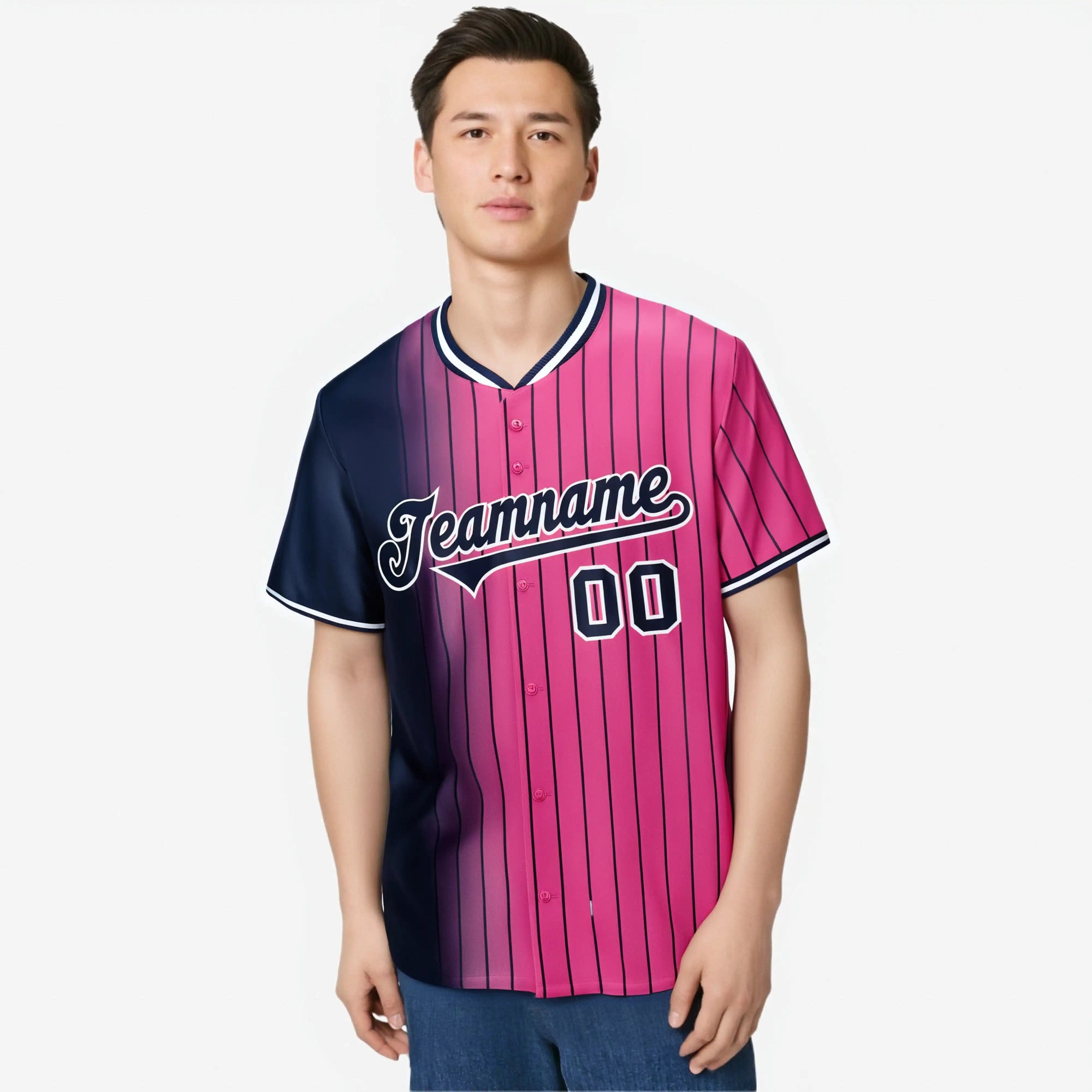 Custom Navy Pink Pinstripe Navy Authentic Baseball Jersey