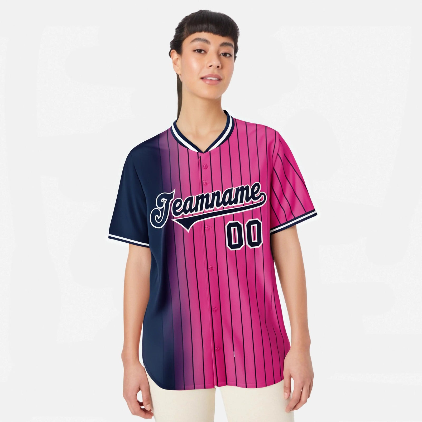 Custom Navy Pink Pinstripe Navy Authentic Baseball Jersey