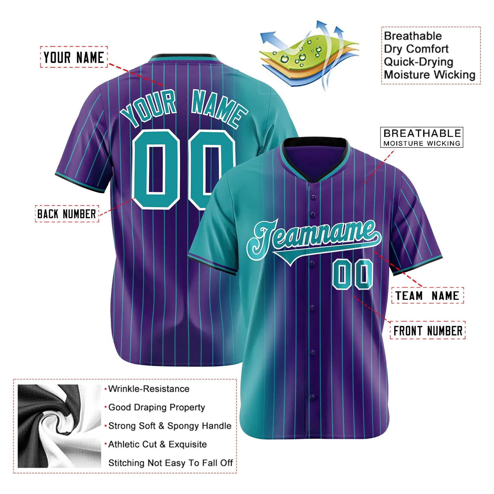 Custom Light-Blue Purple Pinstripe Light-Blue Authentic Baseball Jersey