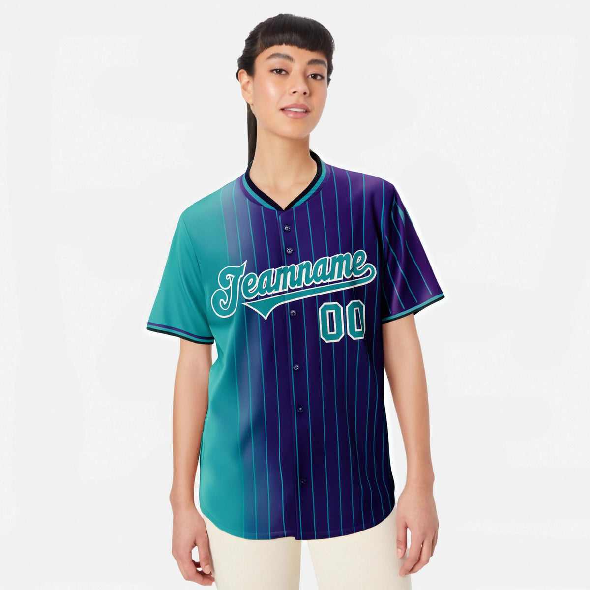 Custom Light-Blue Purple Pinstripe Light-Blue Authentic Baseball Jersey