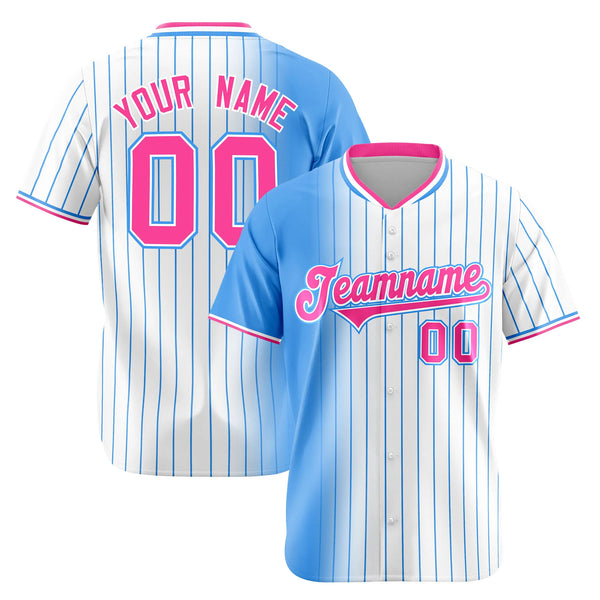 Custom Light Blue White Pinstripe Pink Authentic Baseball Jersey