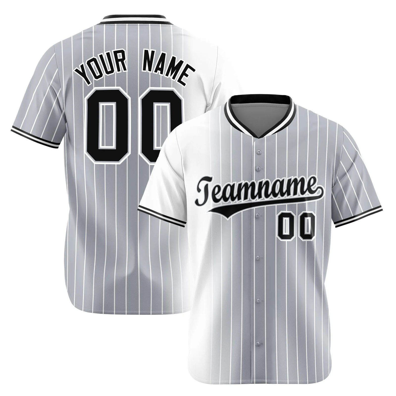 Custom White Gray Pinstripe Black Authentic Baseball Jersey