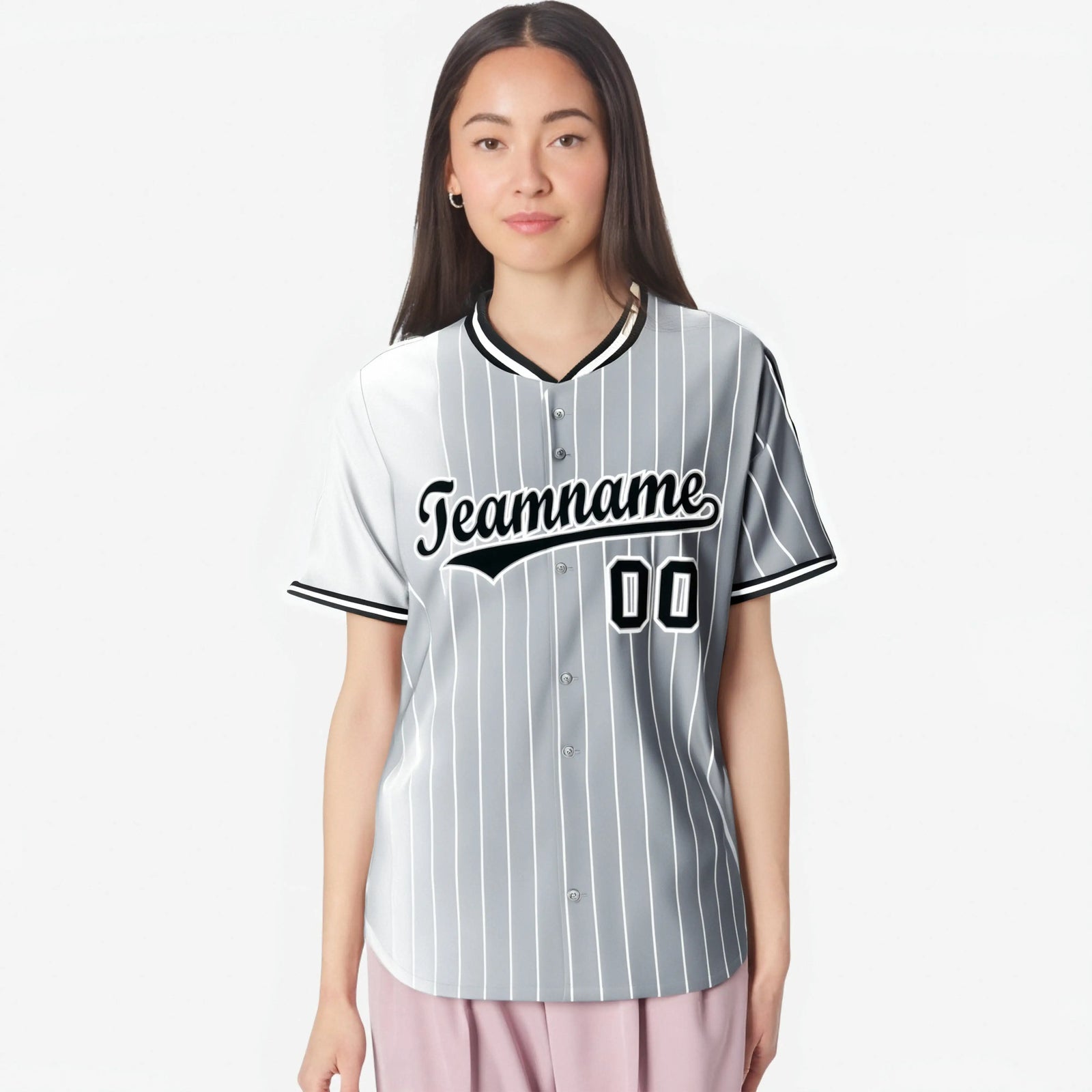 Custom White Gray Pinstripe Black Authentic Baseball Jersey