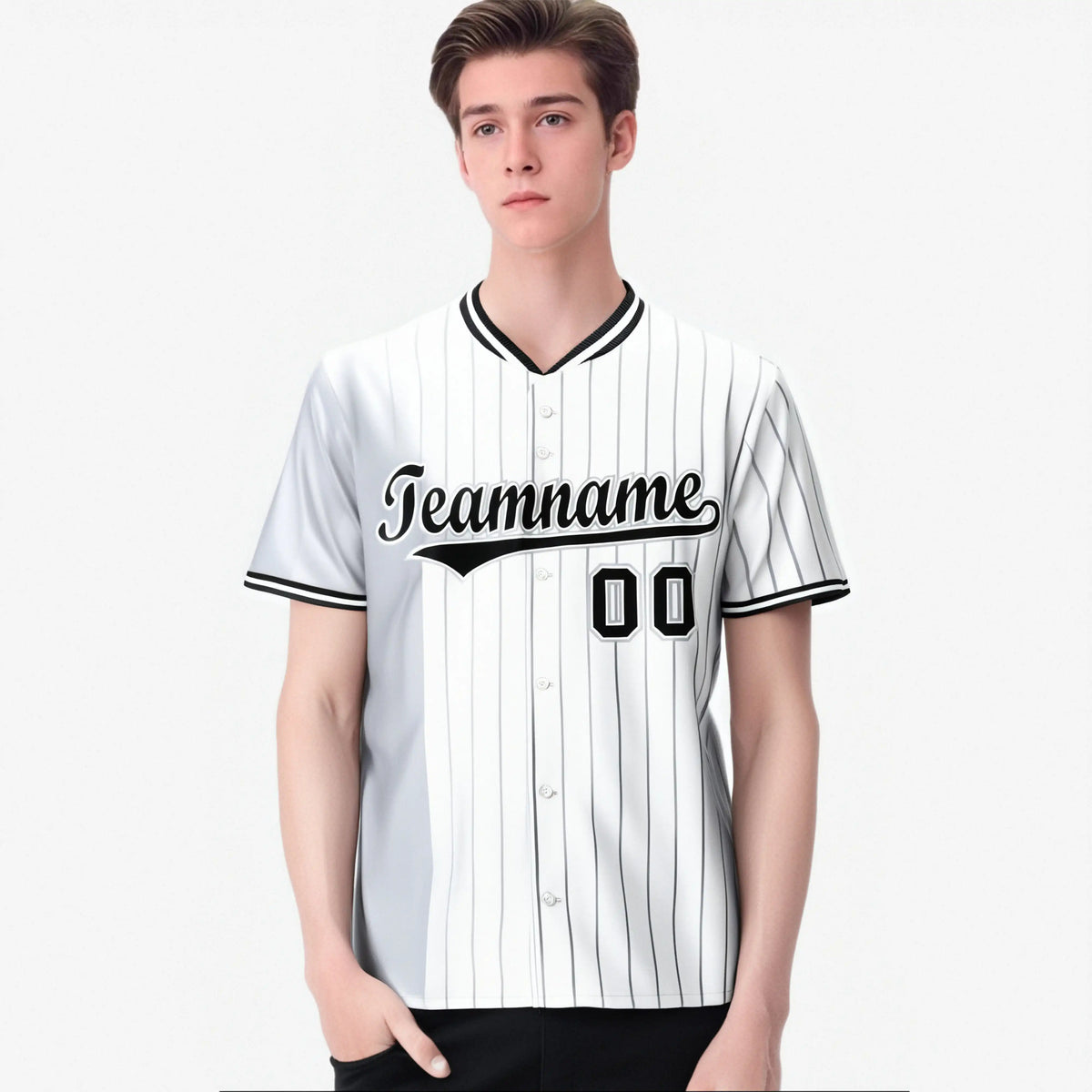 Custom Gray White Pinstripe Black Authentic Baseball Jersey