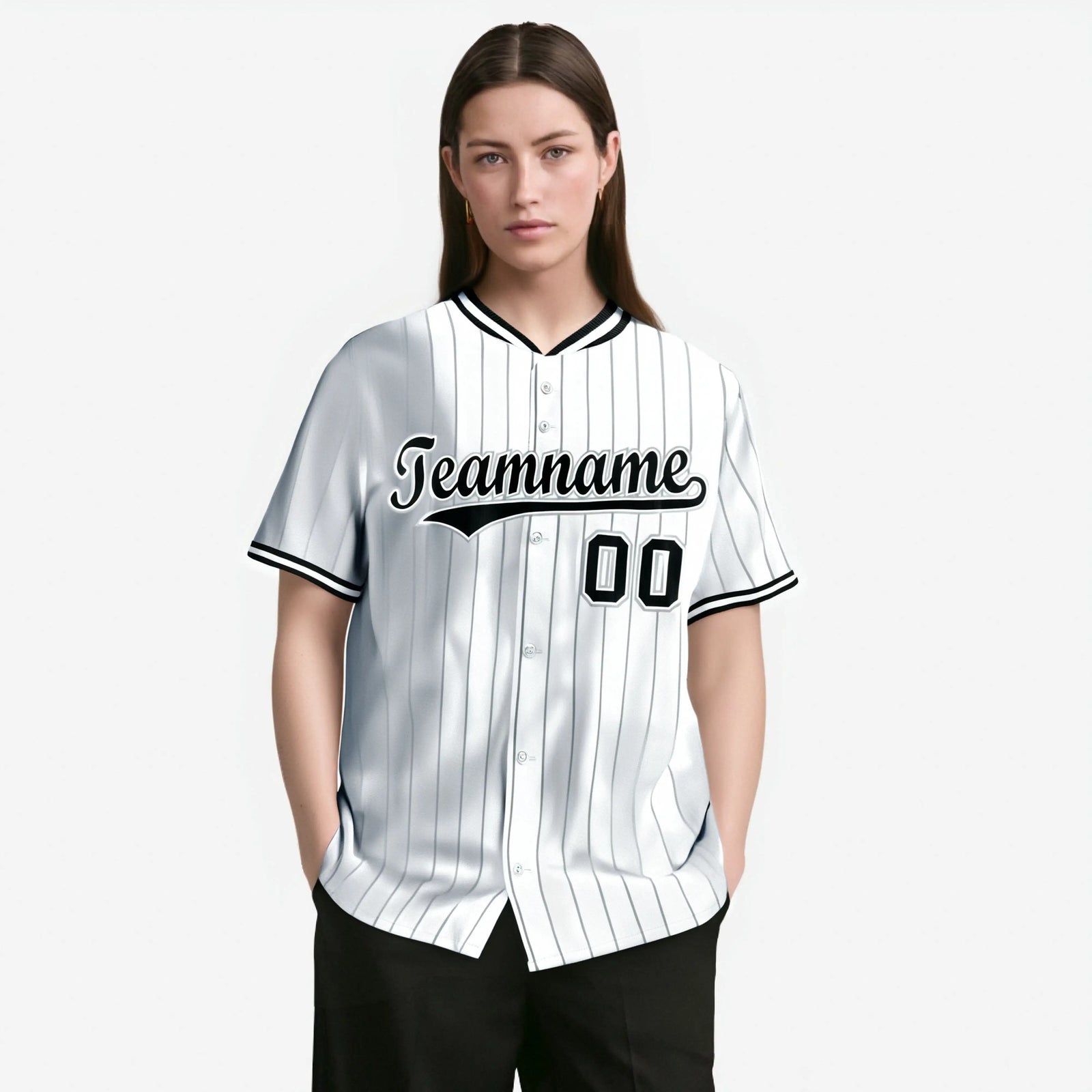 Custom Gray White Pinstripe Black Authentic Baseball Jersey